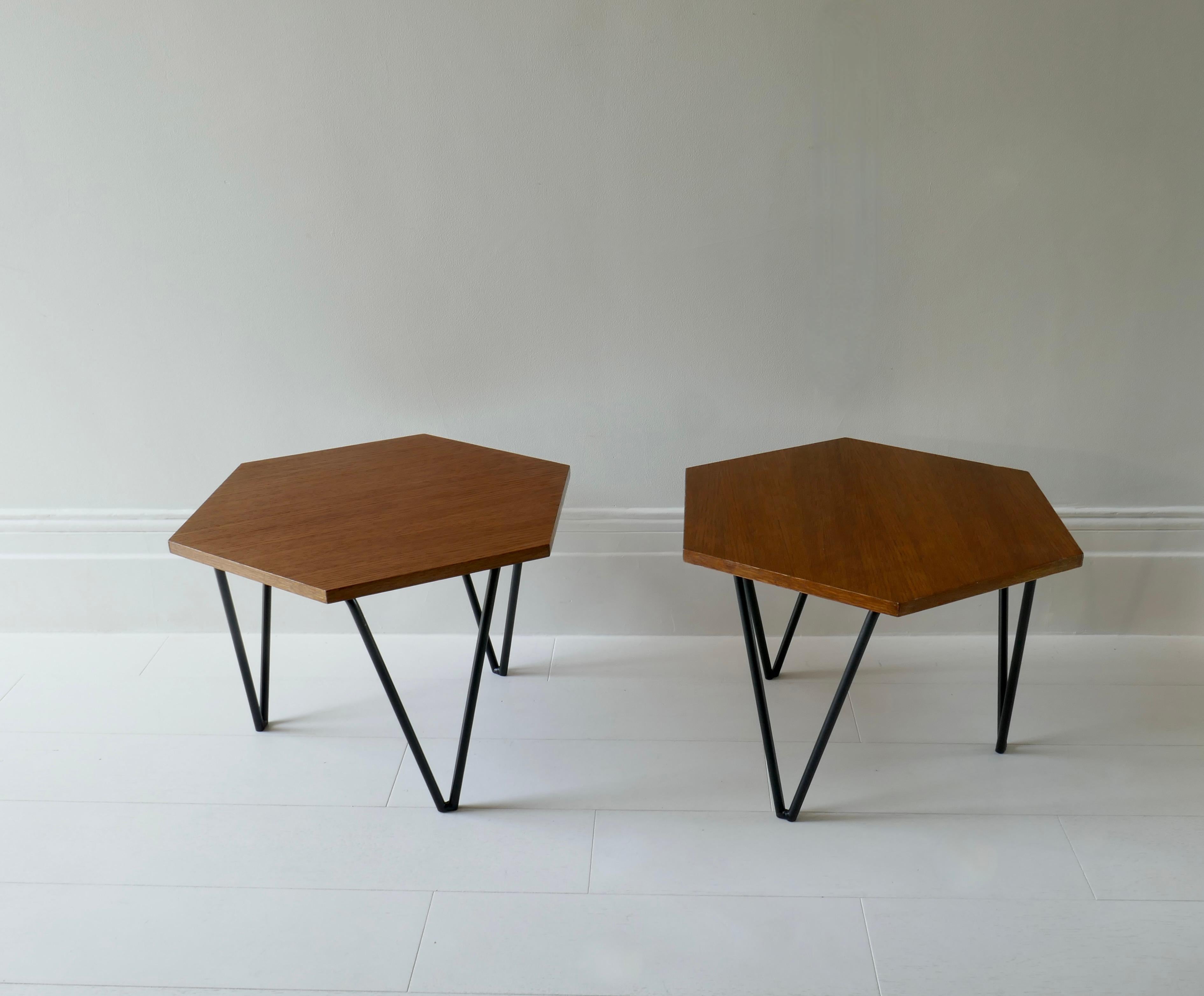 Mid-Century Modern Set of 2 Hexagonal Gio Ponti Low Tables by Isa Bergamo, Italy, 1950s