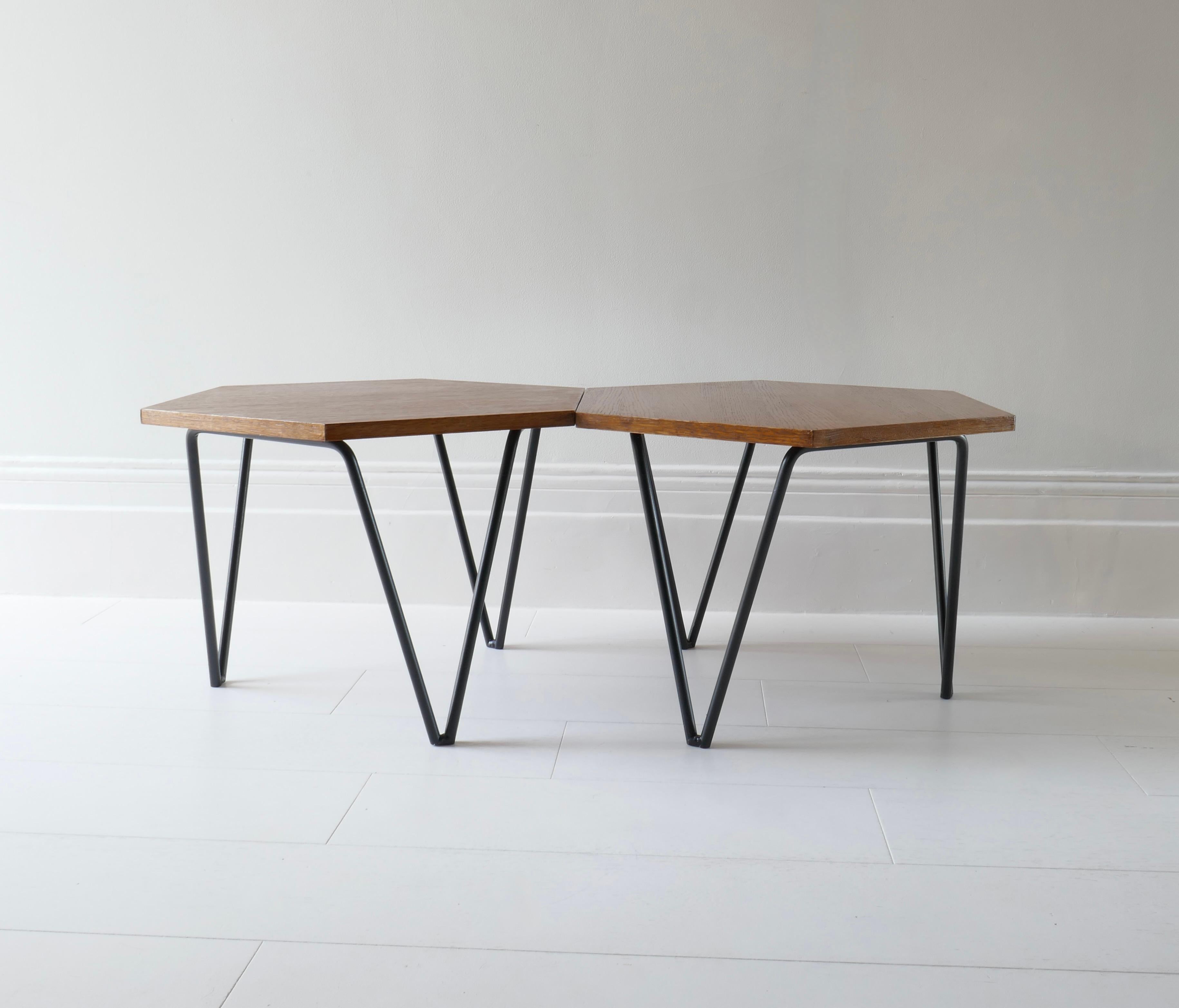 Wrought Iron Set of 2 Hexagonal Gio Ponti Low Tables by Isa Bergamo, Italy, 1950s For Sale