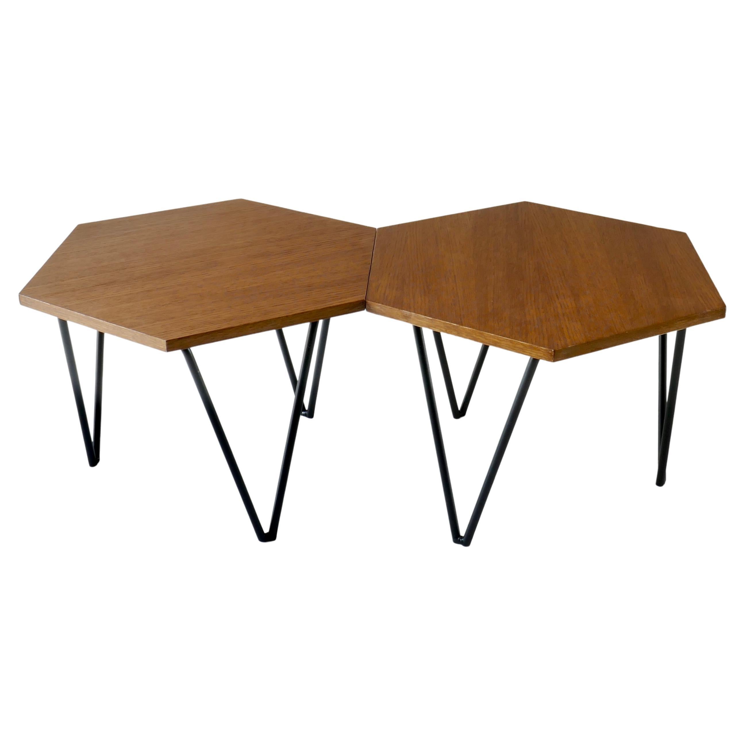 Set of 2 Hexagonal Gio Ponti Low Tables by Isa Bergamo, Italy, 1950s For Sale