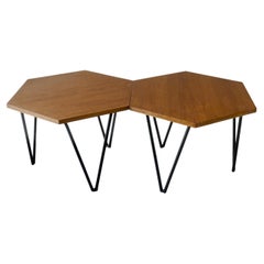 Set of 2 Hexagonal Gio Ponti Low Tables by Isa Bergamo, Italy, 1950s