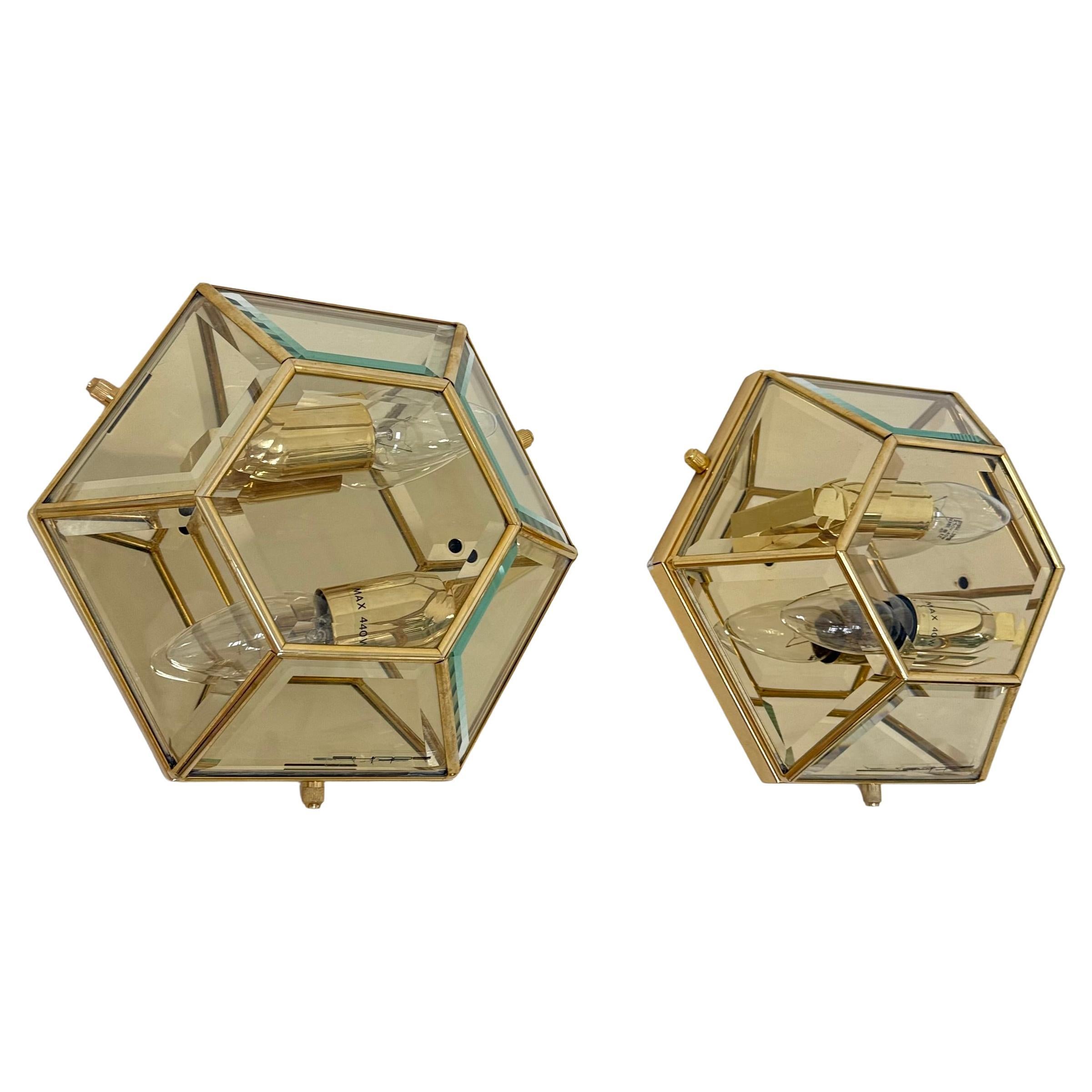 Set of 2 hexagonal wall lamps by Sothis, Italy 1980s For Sale