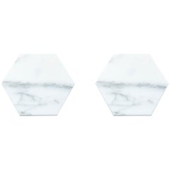 Set of 2 Hexagonal White Carrara Marble Coasters
