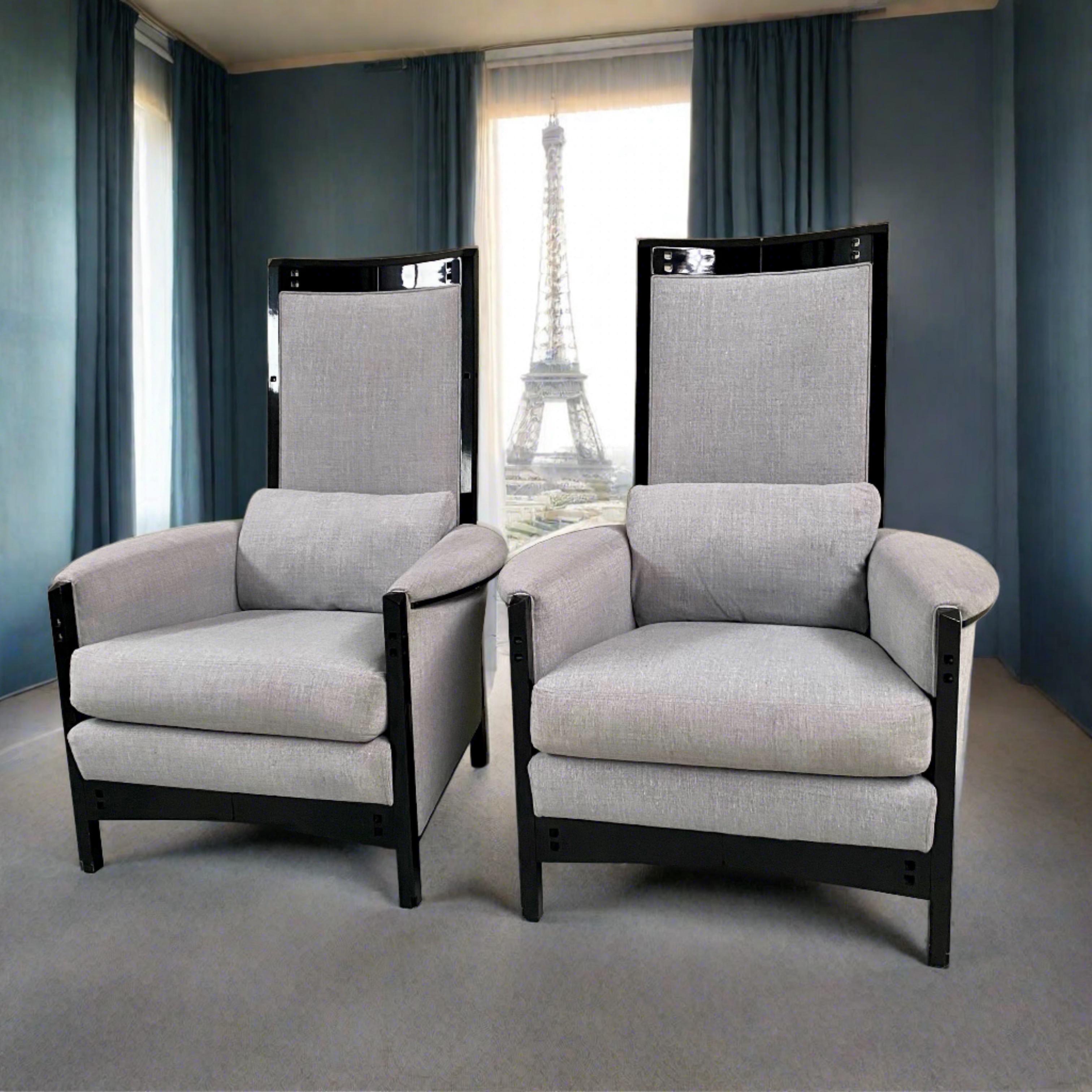 Moderne Ensemble de 2 fauteuils «ggy » hauts en laque noire d'Umberto Asnago pour Giorgetti en vente