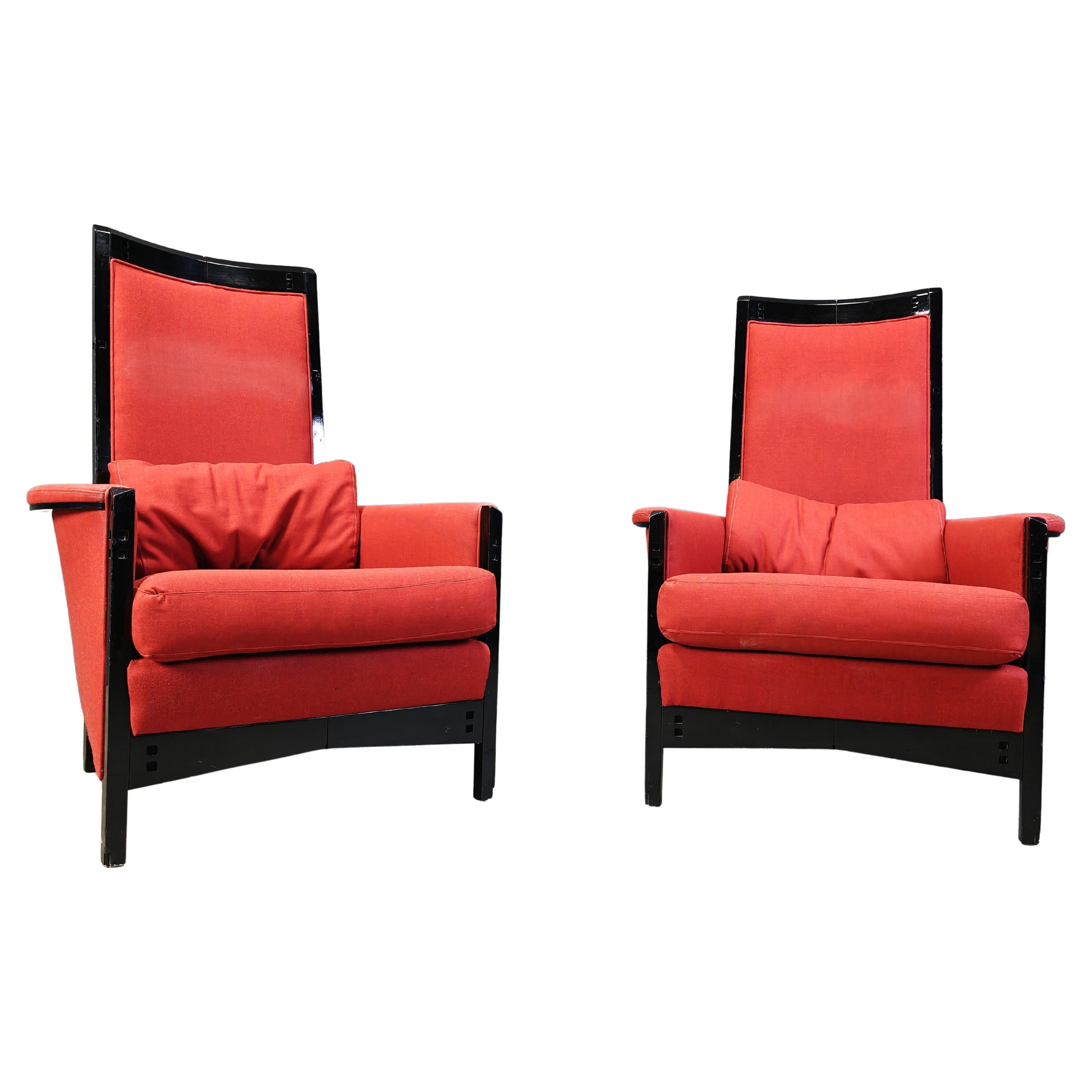 Lot de 2 chaises à accoudoirs "Peggy" laquées noir par Umberto Asnago pour Giorgetti