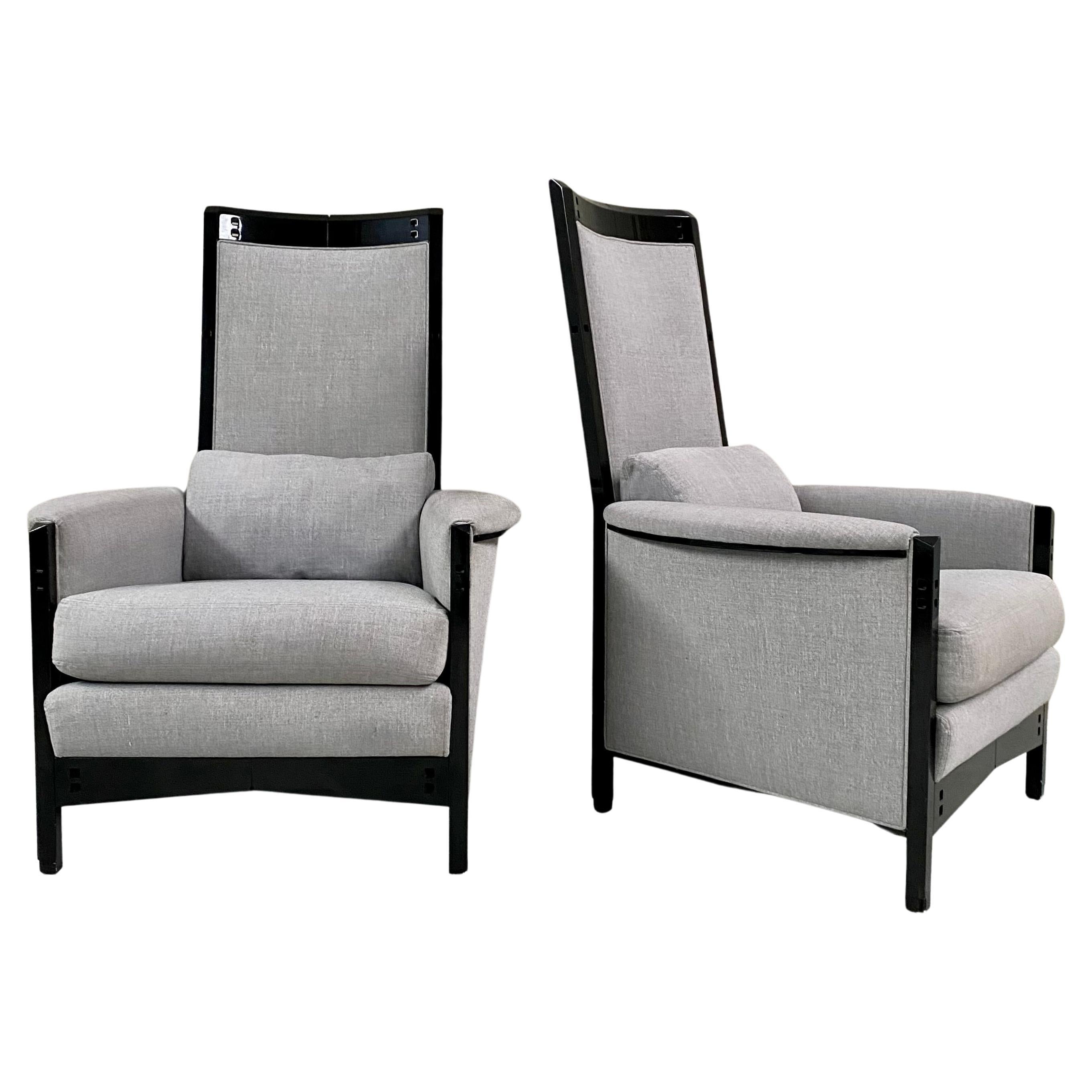 Set of 2 High Black Lacquered "Peggy" Arm Chairs by Umberto Asnago for Giorgetti For Sale