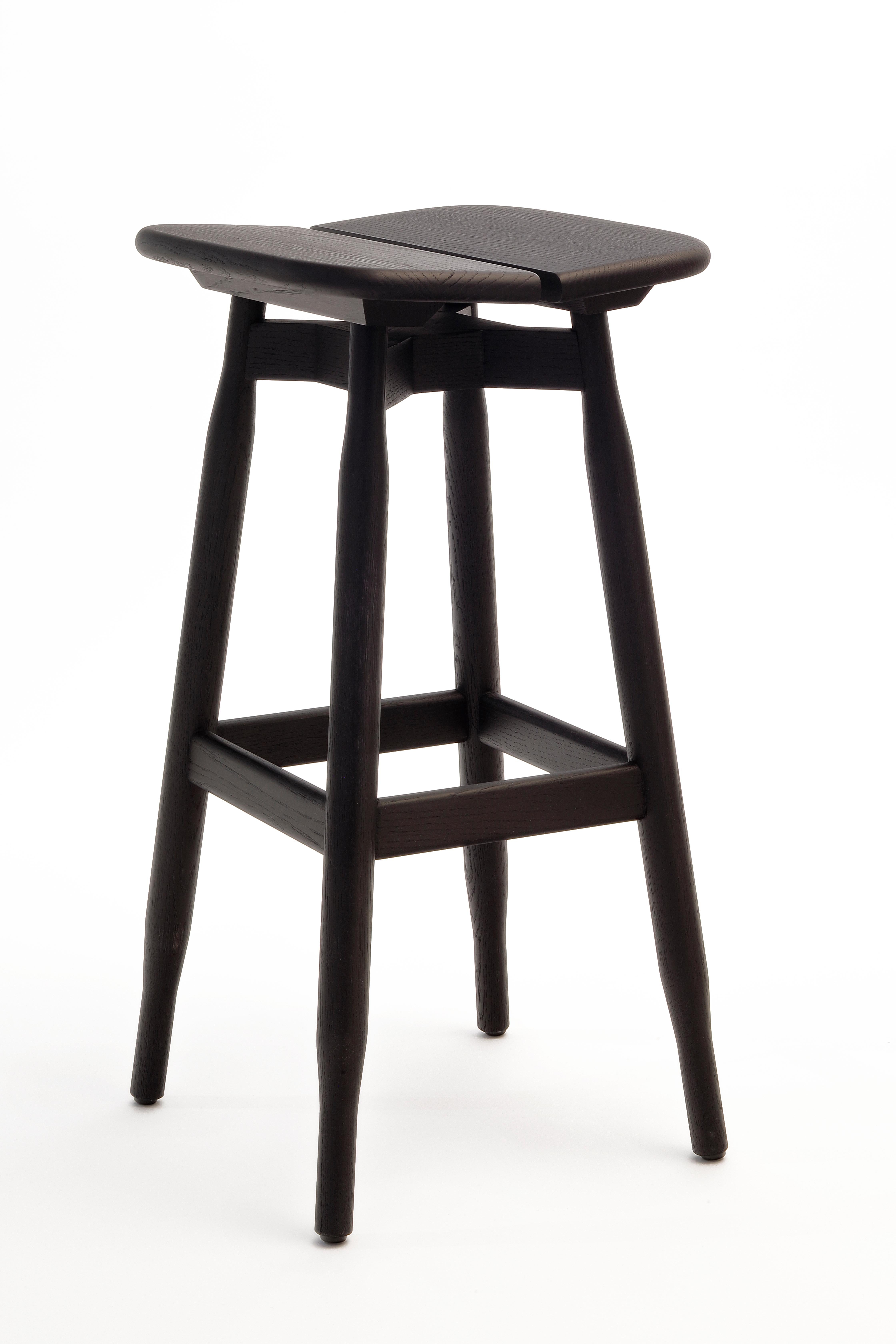 Modern Set of 2 High Black Stained Oak DOM Stools by Marcos Zanuso Jr For Sale