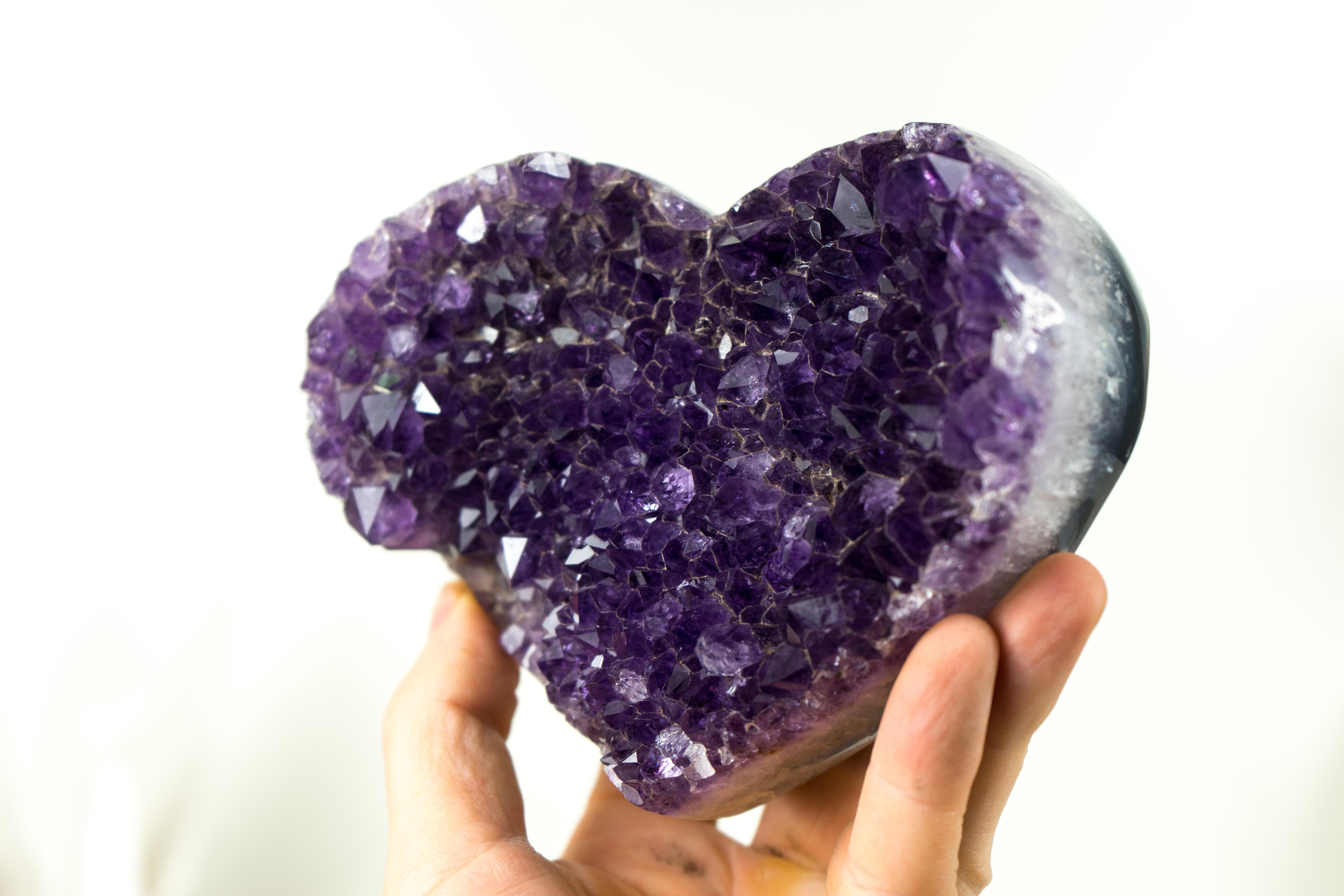 Set of 2 High-Grade All-Natural Deep Purple Amethyst Hearts, Table Decor For Sale 3