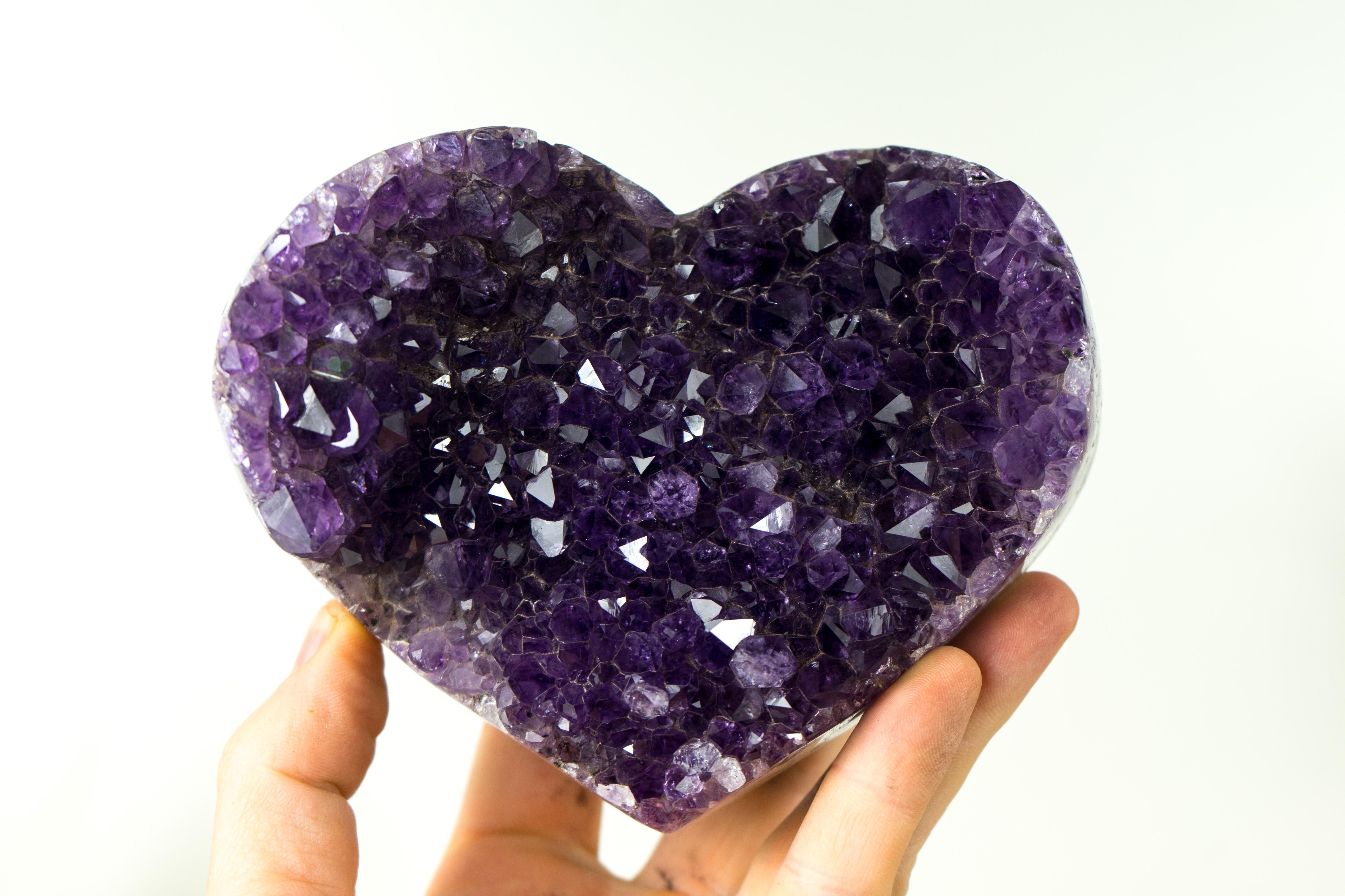 Set of 2 High-Grade All-Natural Deep Purple Amethyst Hearts, Table Decor For Sale 5