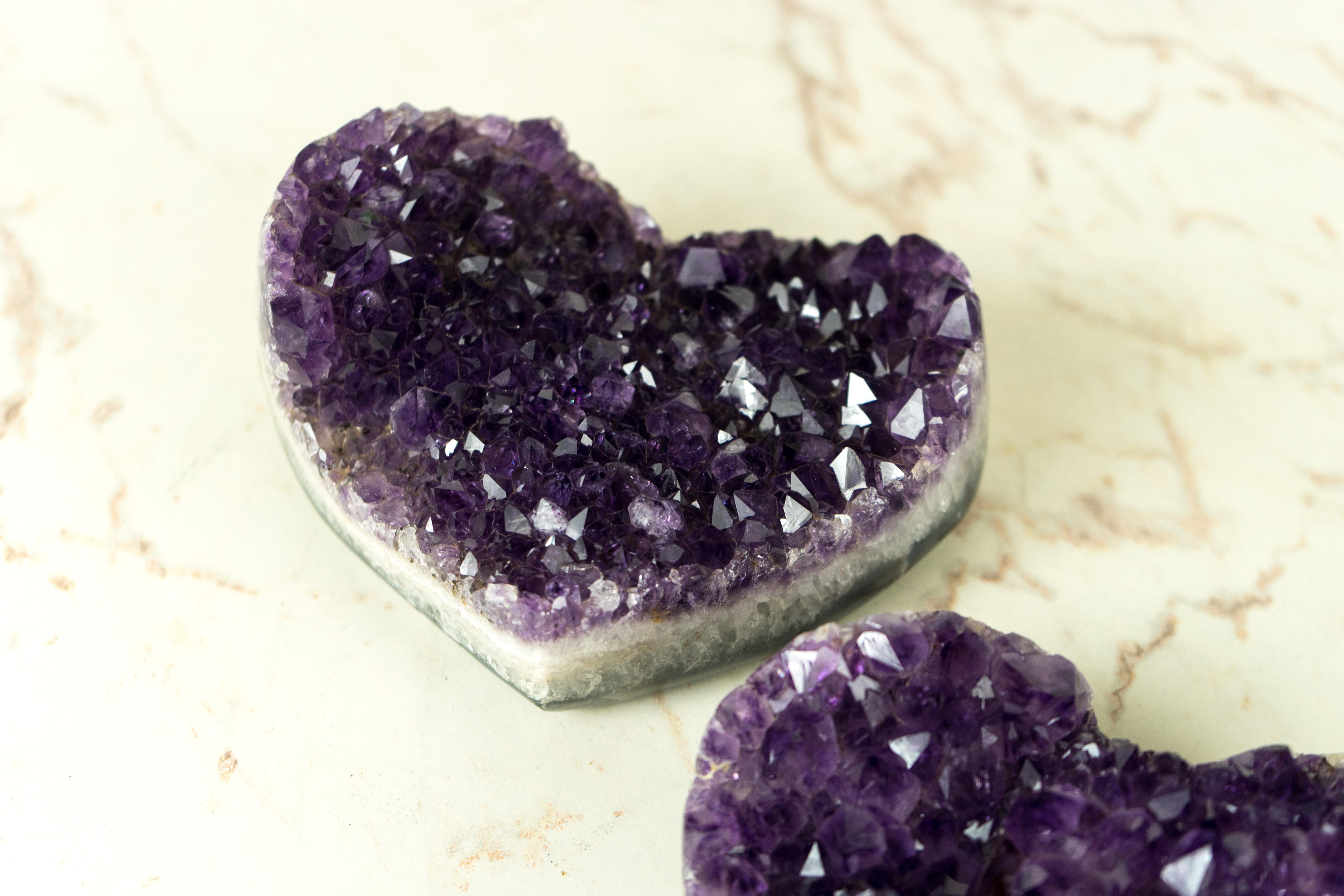 Set of 2 High-Grade All-Natural Deep Purple Amethyst Hearts, Table Decor For Sale 6