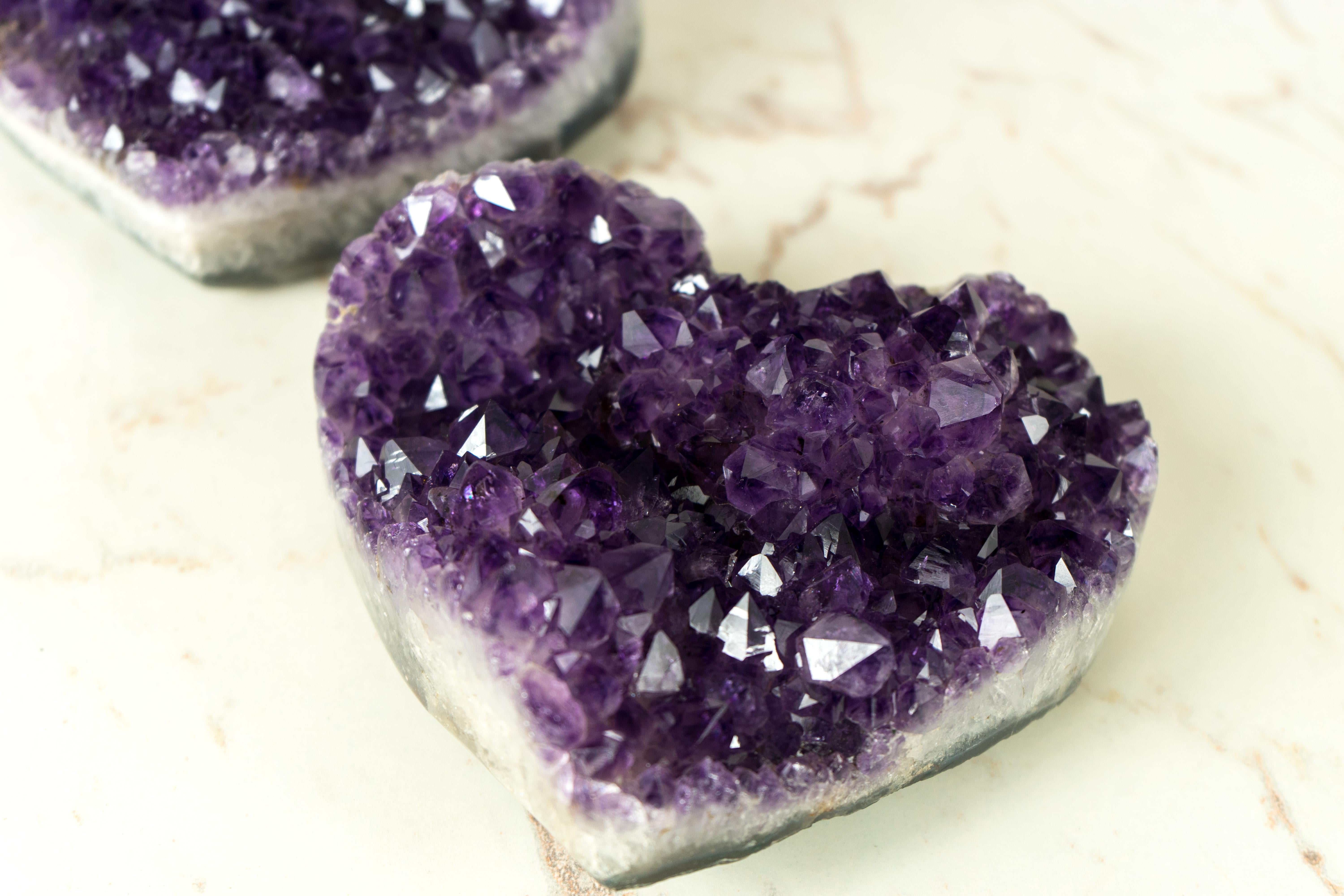 Set of 2 High-Grade All-Natural Deep Purple Amethyst Hearts, Table Decor For Sale 7