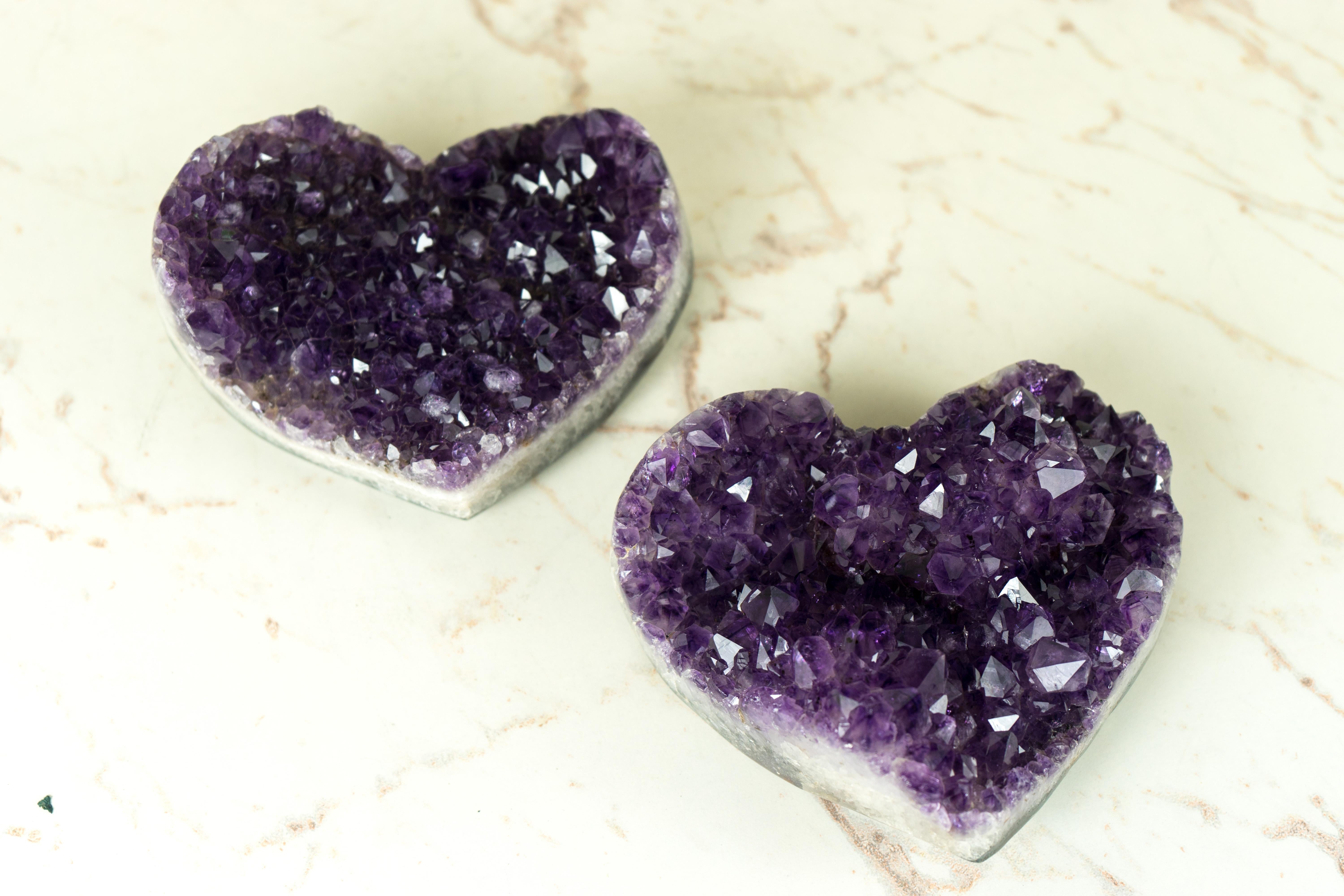 Set of 2 High-Grade All-Natural Deep Purple Amethyst Hearts, Table Decor For Sale 8