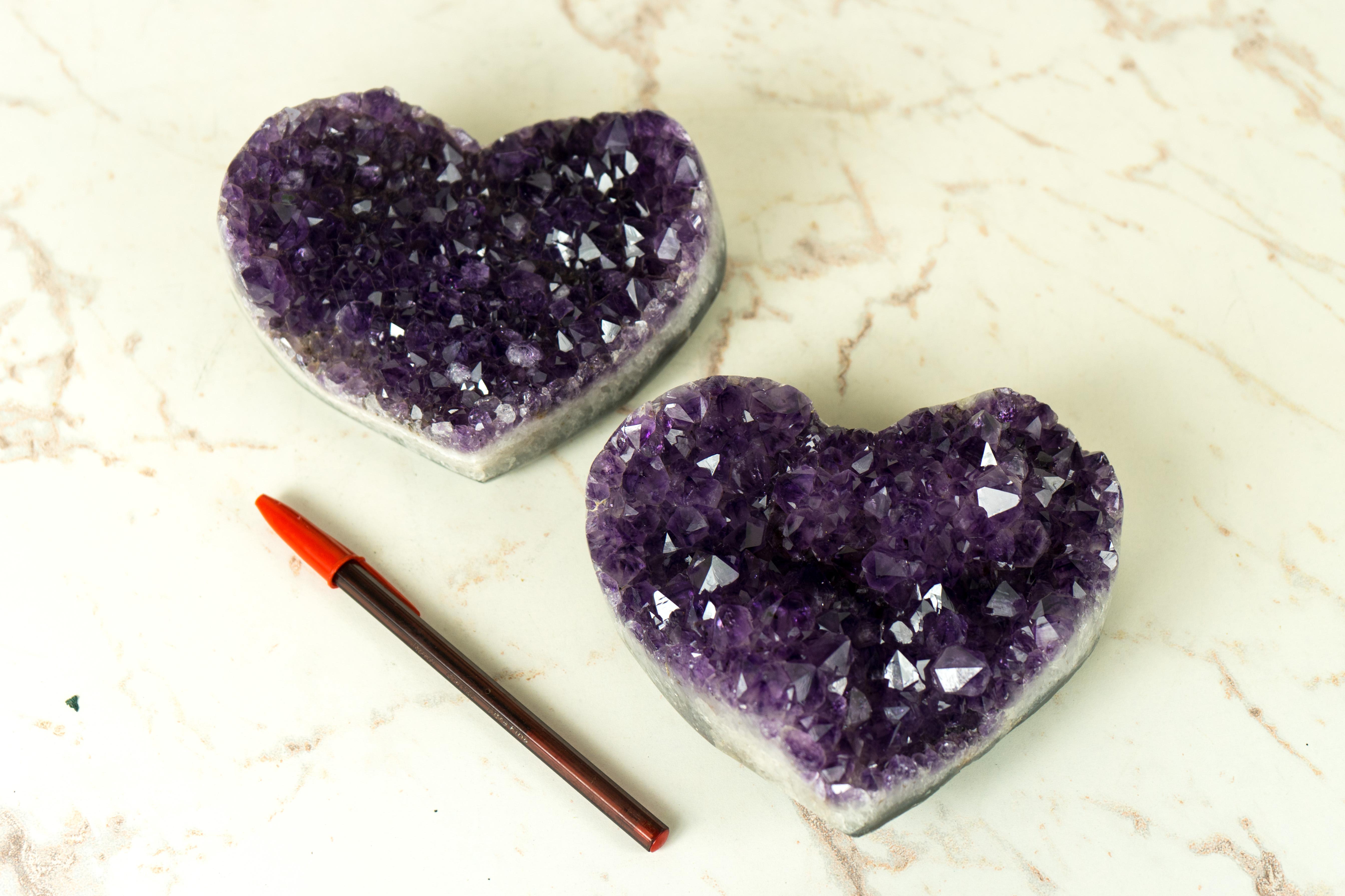 Set of 2 High-Grade All-Natural Deep Purple Amethyst Hearts, Table Decor For Sale 9