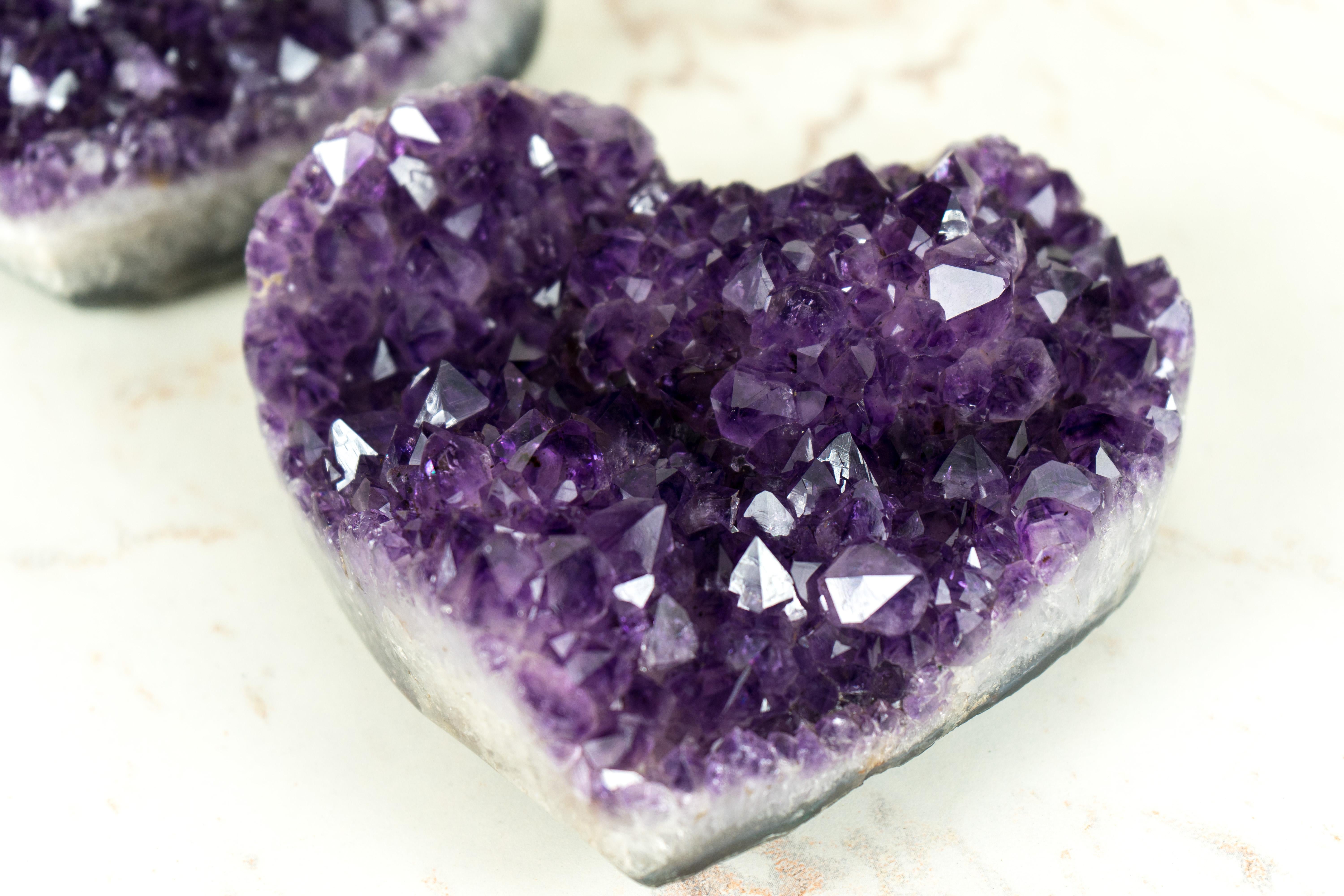 Set of 2 High-Grade All-Natural Deep Purple Amethyst Hearts, Table Decor In New Condition For Sale In Ametista Do Sul, BR