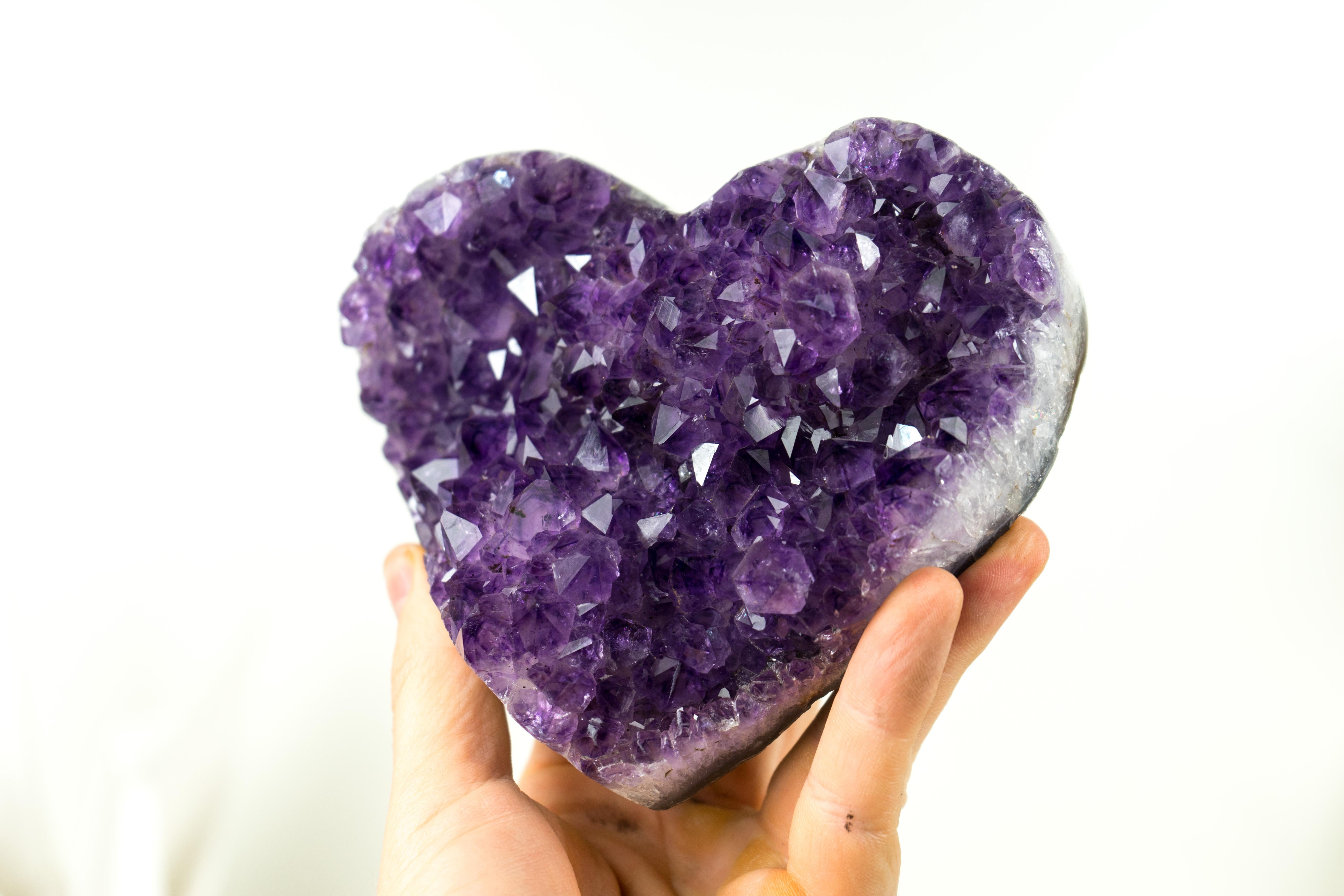 Agate Set of 2 High-Grade All-Natural Deep Purple Amethyst Hearts, Table Decor For Sale
