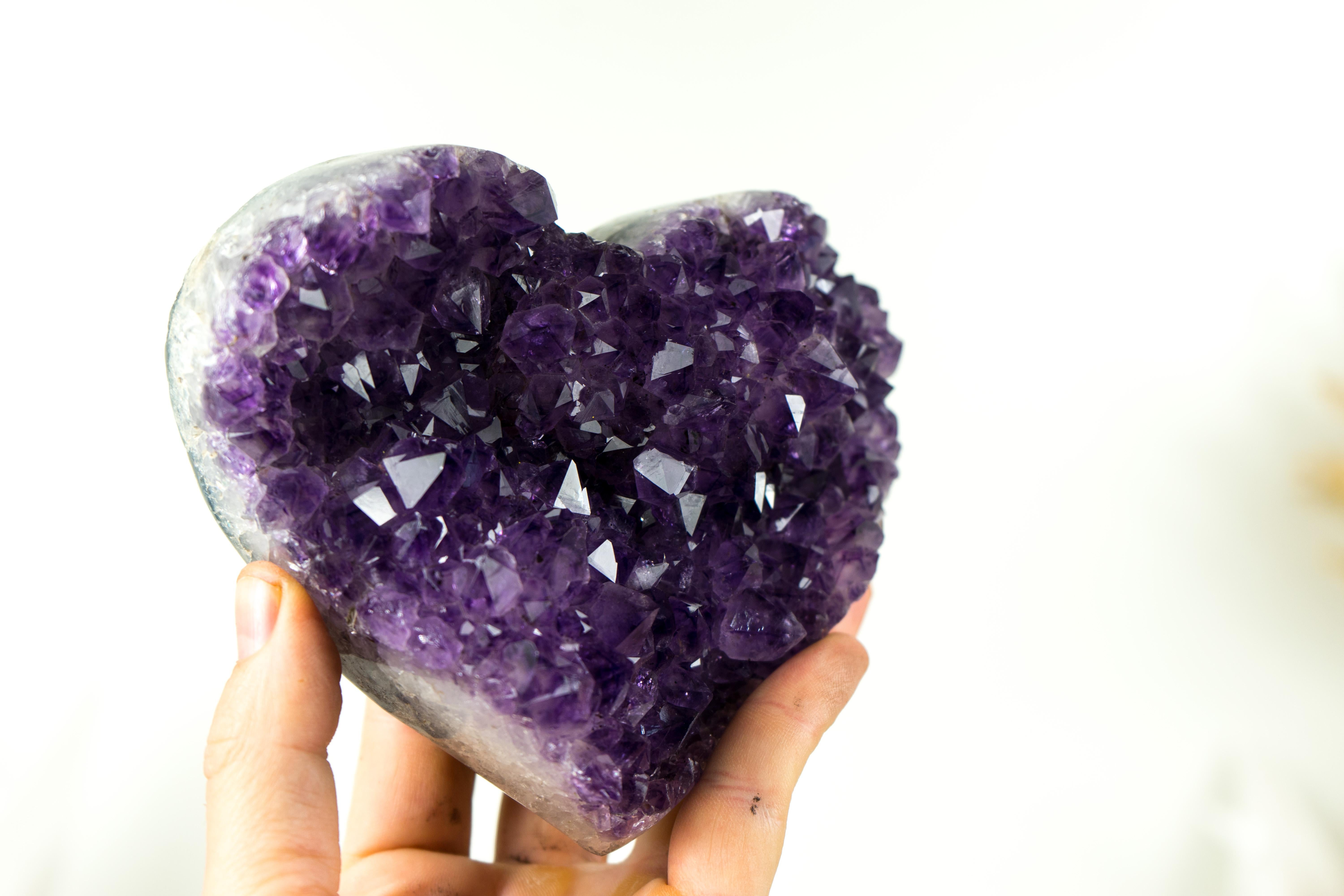 Set of 2 High-Grade All-Natural Deep Purple Amethyst Hearts, Table Decor For Sale 1