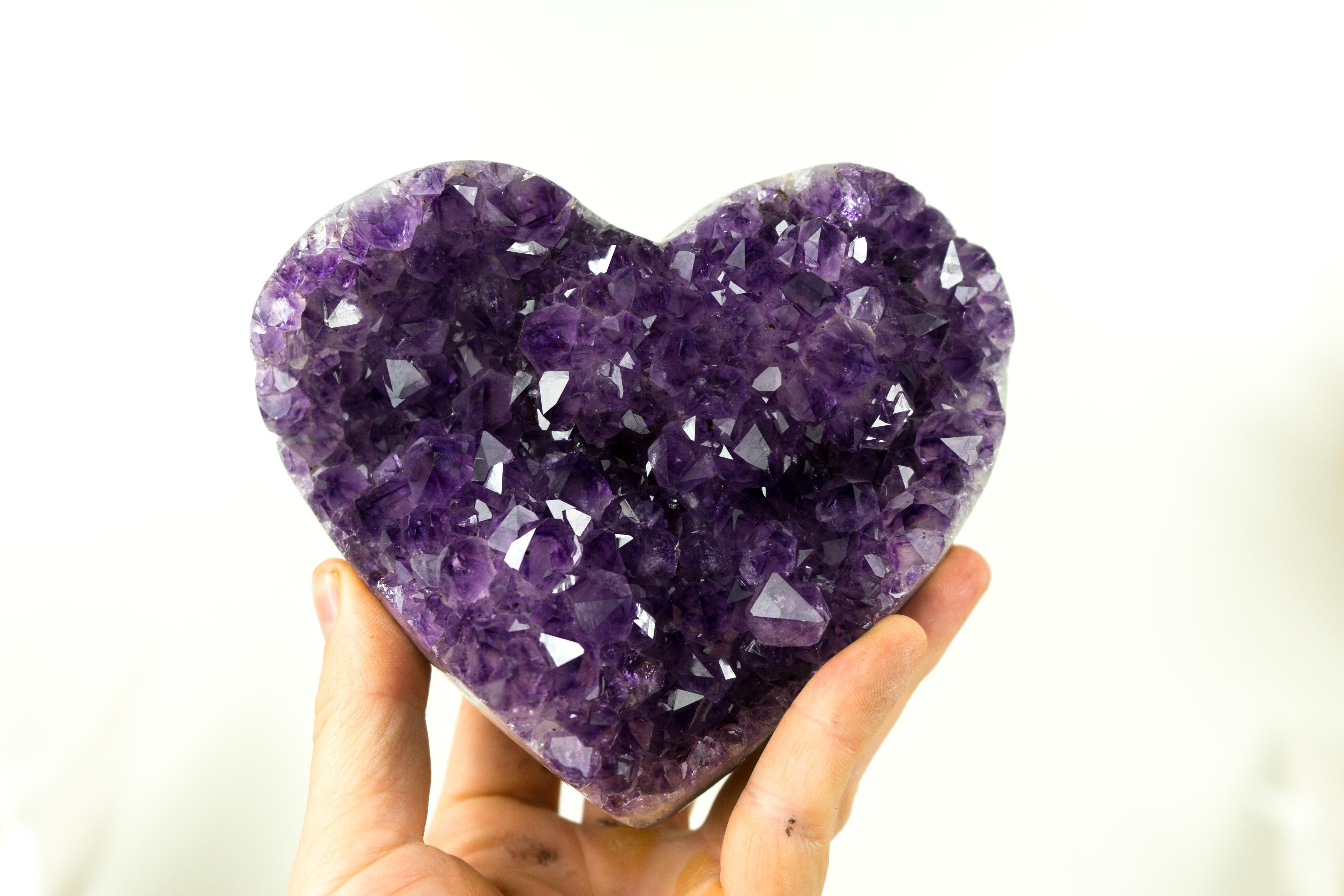 Set of 2 High-Grade All-Natural Deep Purple Amethyst Hearts, Table Decor For Sale 2