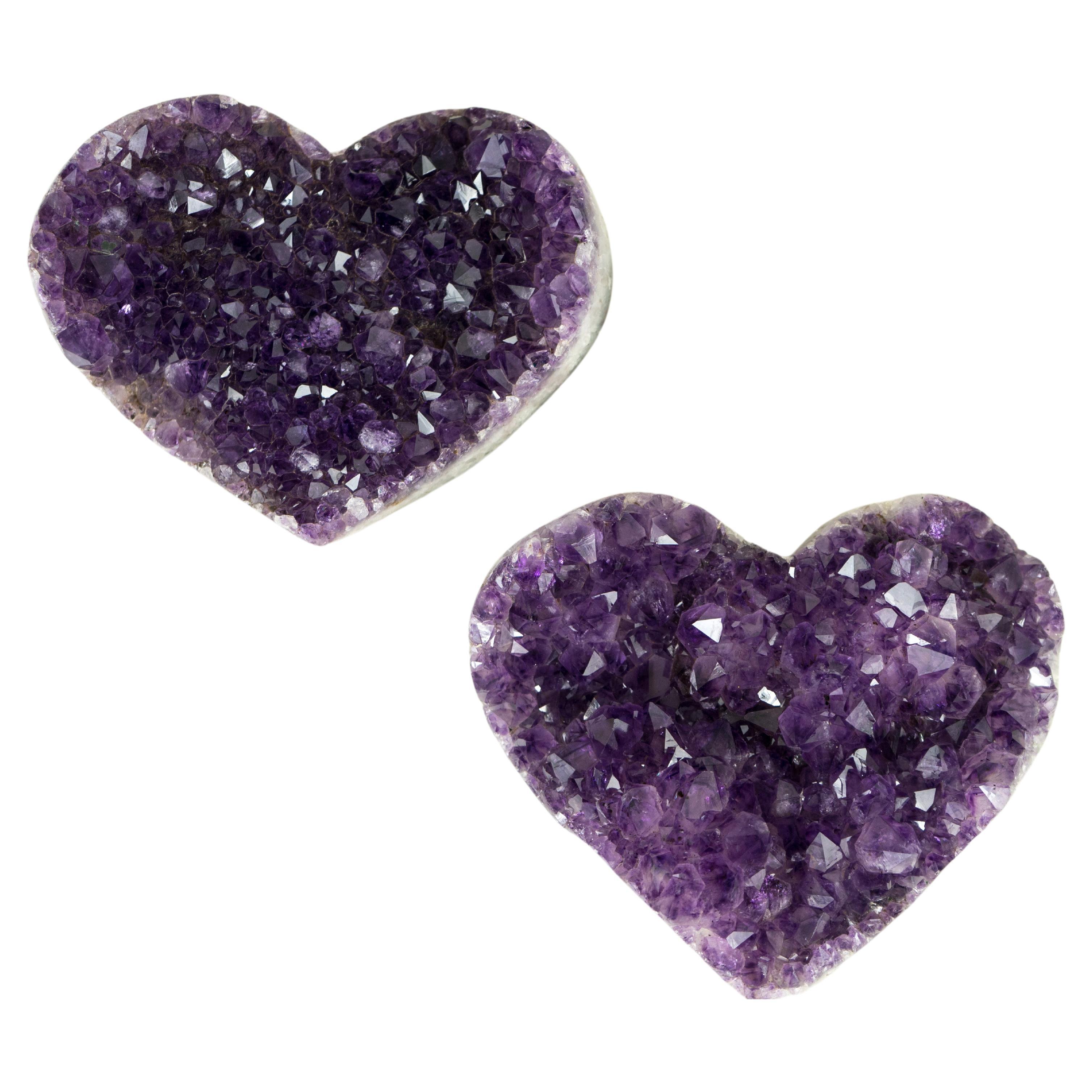 Set of 2 High-Grade All-Natural Deep Purple Amethyst Hearts, Table Decor