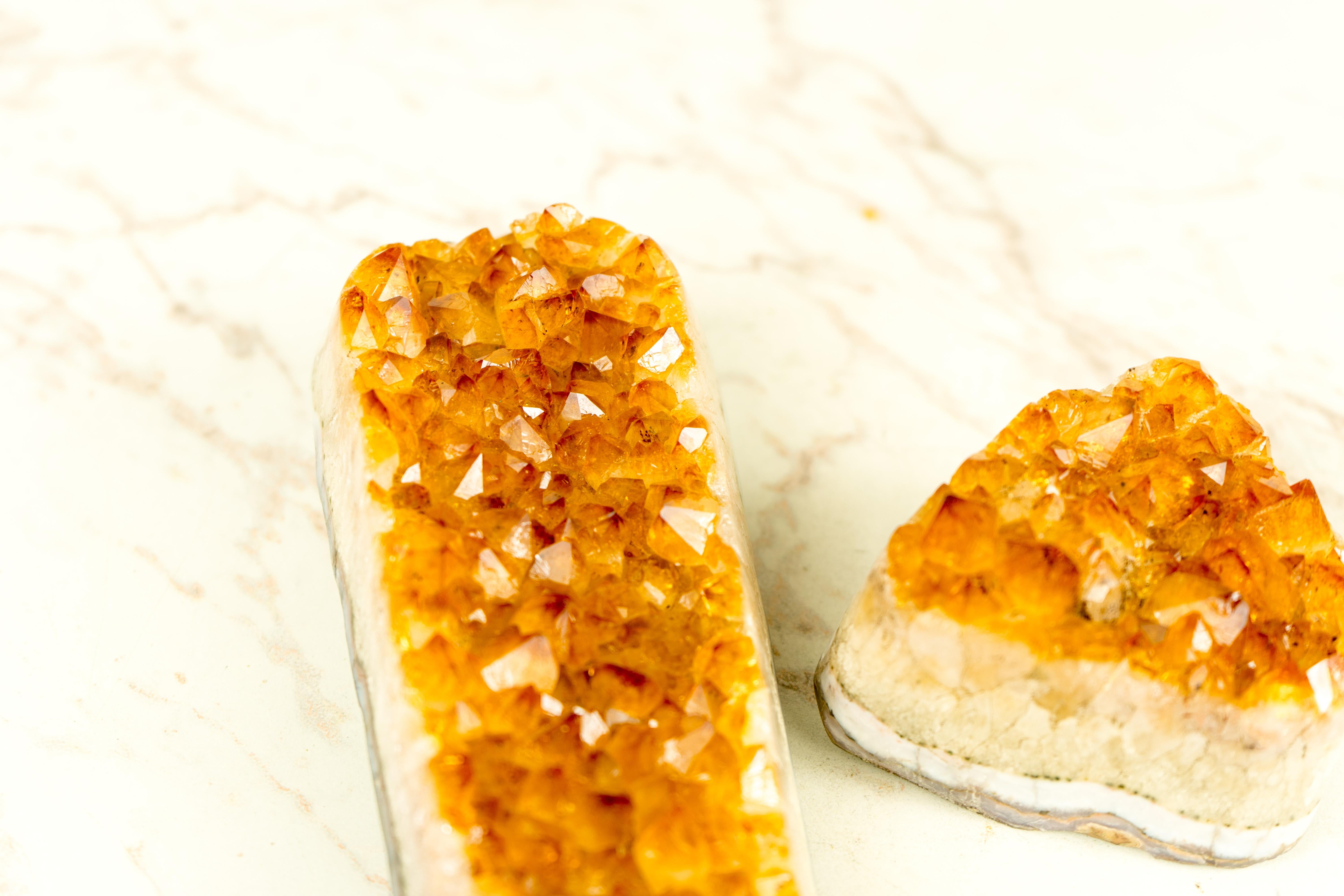 Set of 2 High-Grade Deep Orange Citrine Clusters, Natural Decorative Crystal For Sale 1