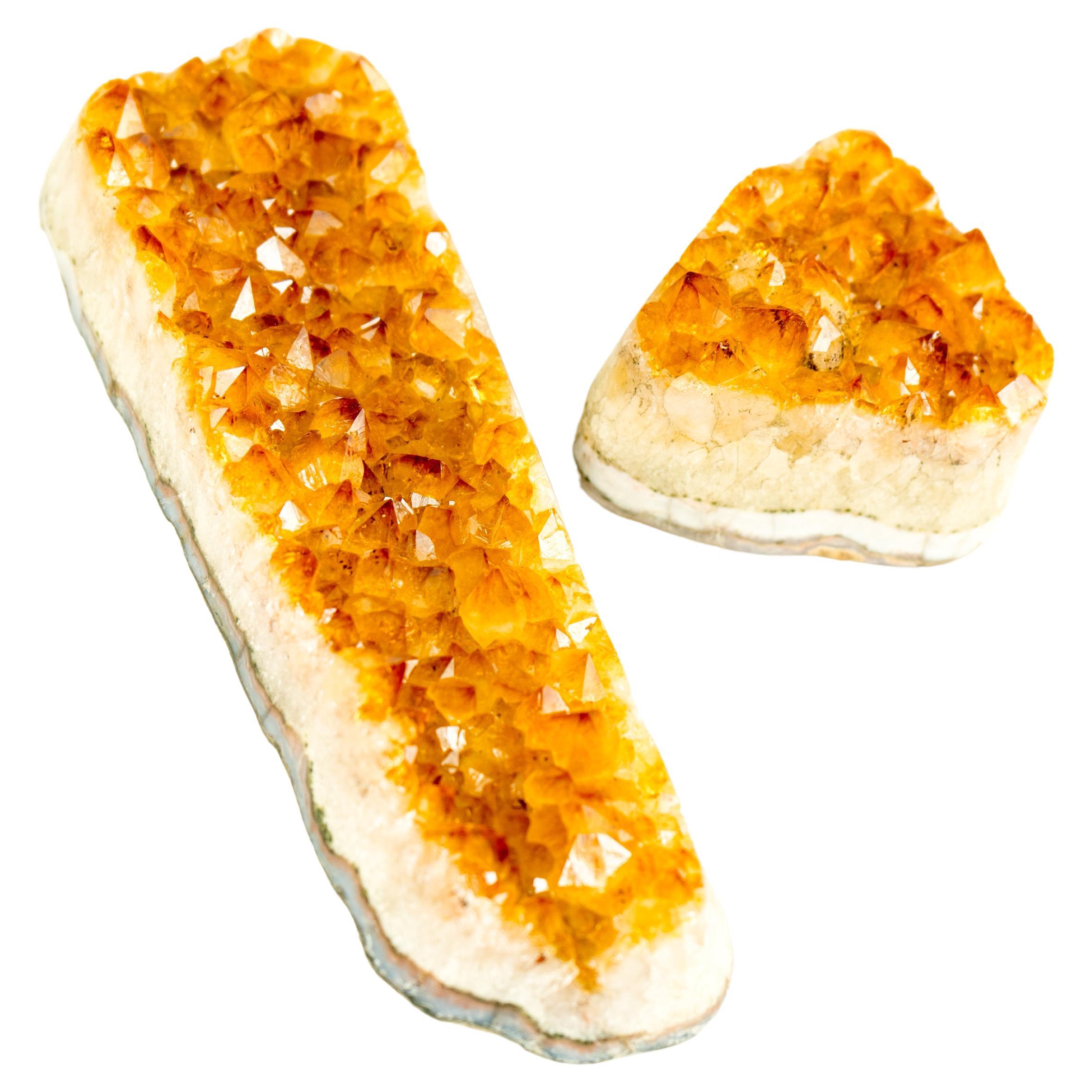 Set of 2 High-Grade Deep Orange Citrine Clusters, Natural Decorative Crystal For Sale