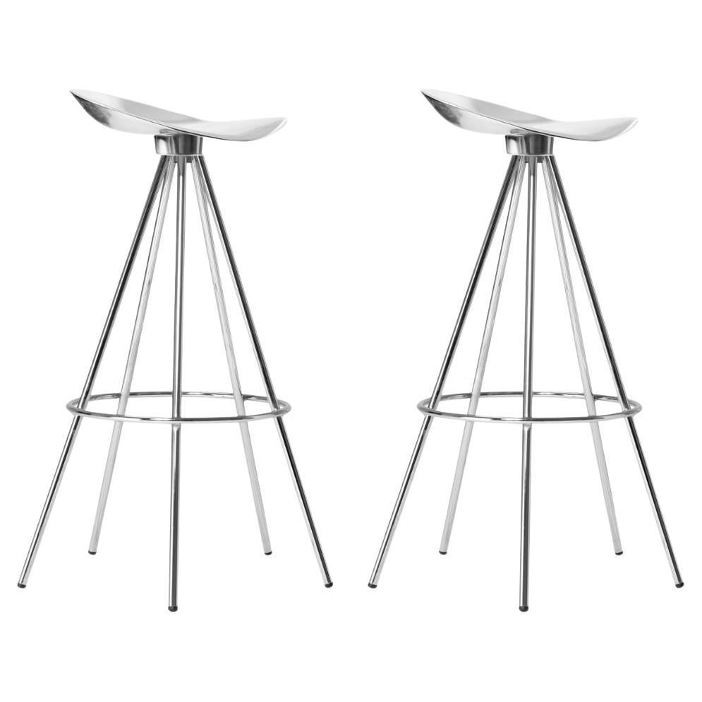 Set of 2 High Jamaica Bar Stool Aluminium Seat and Chromed Steel by Pepe Cortés