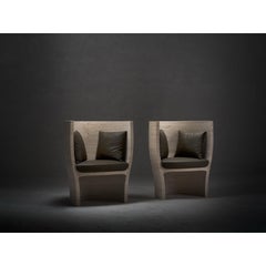 Ensemble de 2 fauteuils Holly par Kreoo, travertin et cuir, Italie