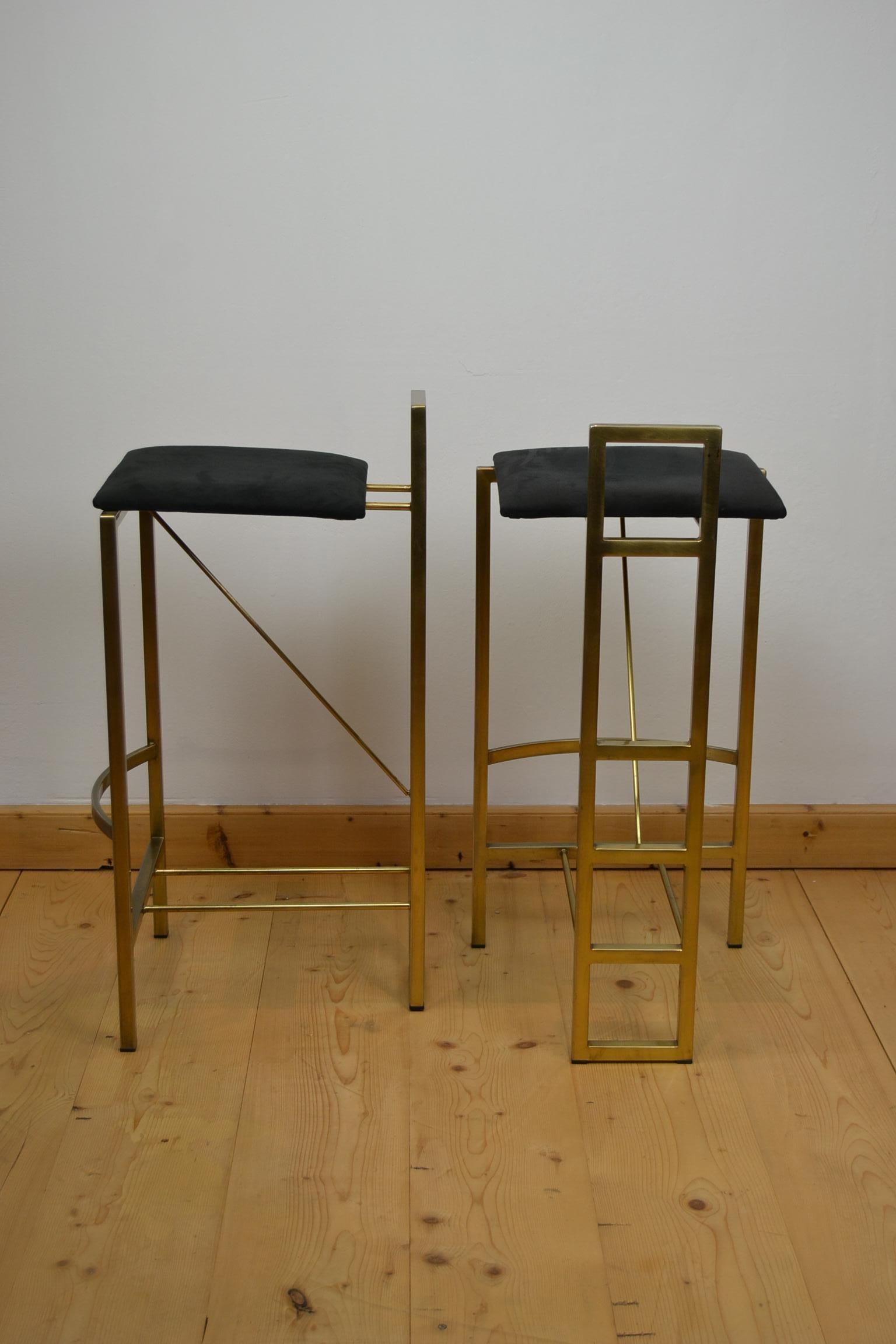 Hollywood Regency Pair of Gild Bar Stools by Belgo Chrome, Belgium, 1970s In Good Condition In Antwerp, BE