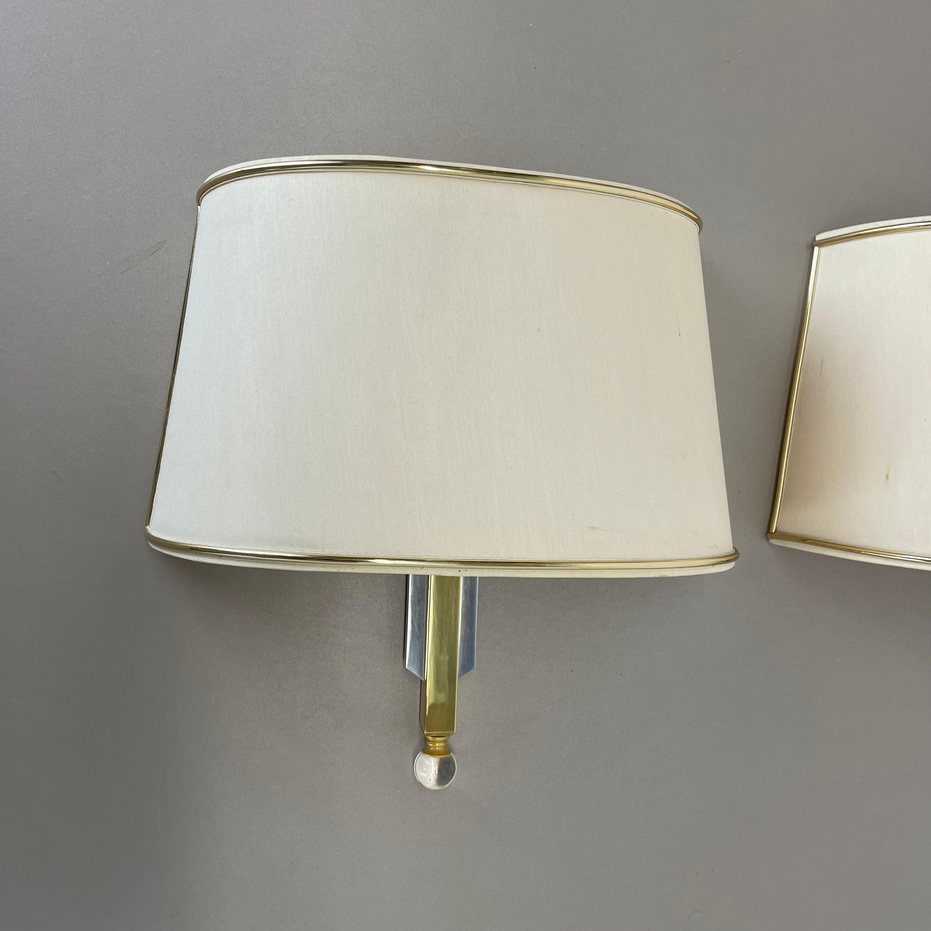 Austrian Set of 2 Hollywood Regency Bicolor brass Wall Lights with shades, Italy 1980s For Sale