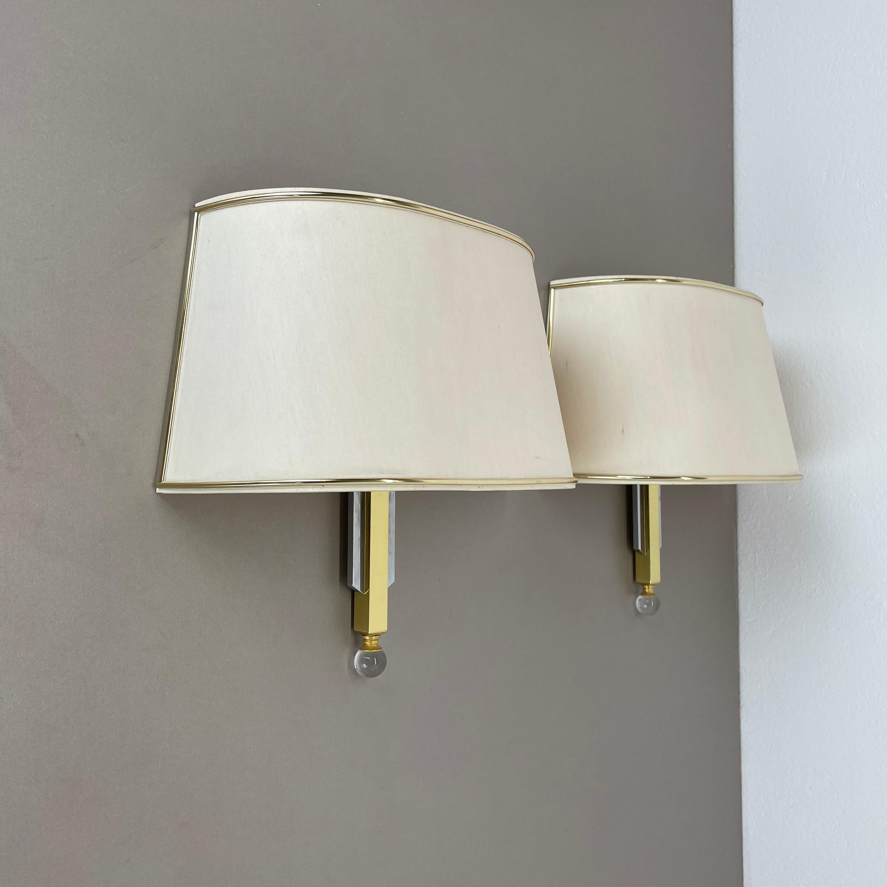 Metal Set of 2 Hollywood Regency Bicolor brass Wall Lights with shades, Italy 1980s For Sale