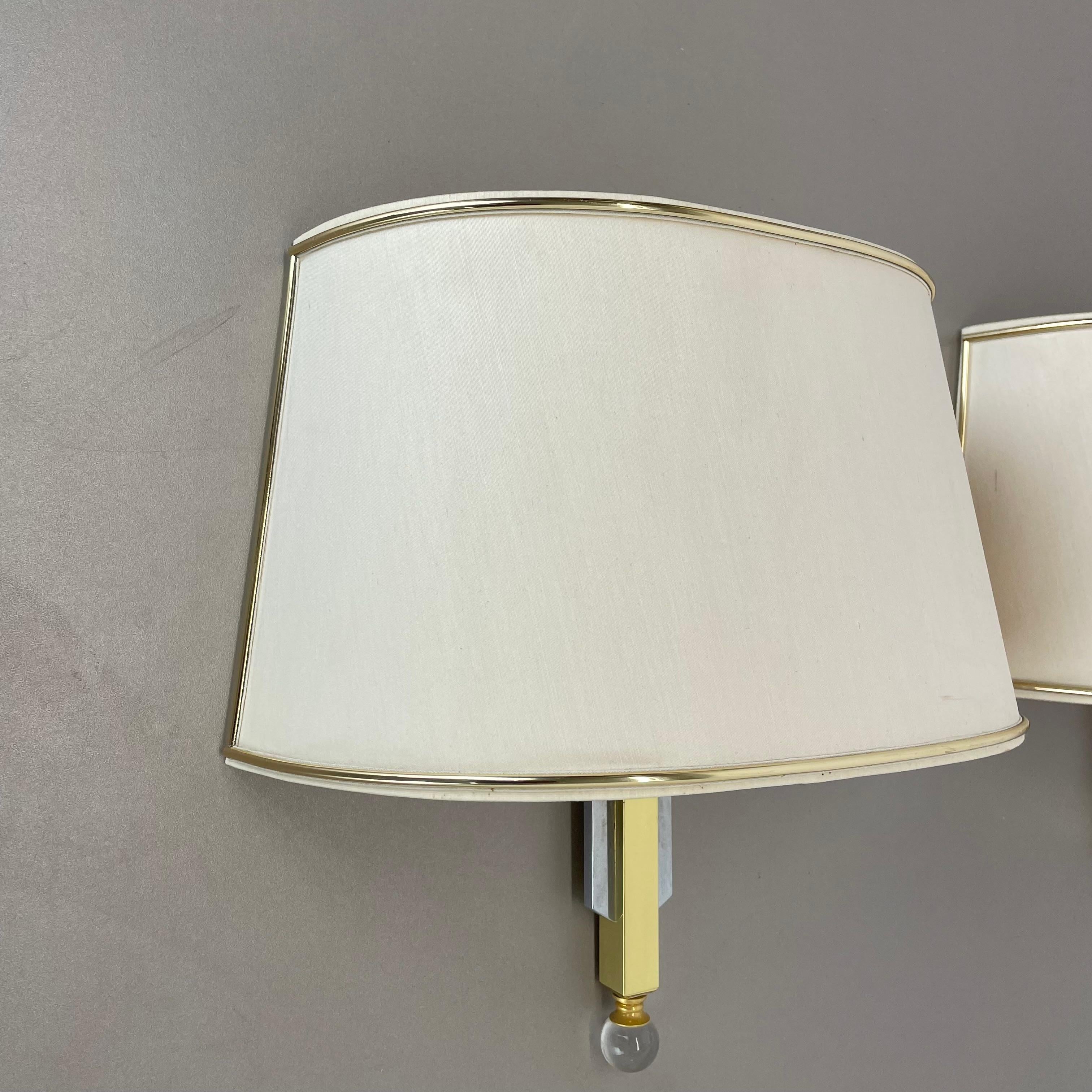 Set of 2 Hollywood Regency Bicolor brass Wall Lights with shades, Italy 1980s For Sale 1