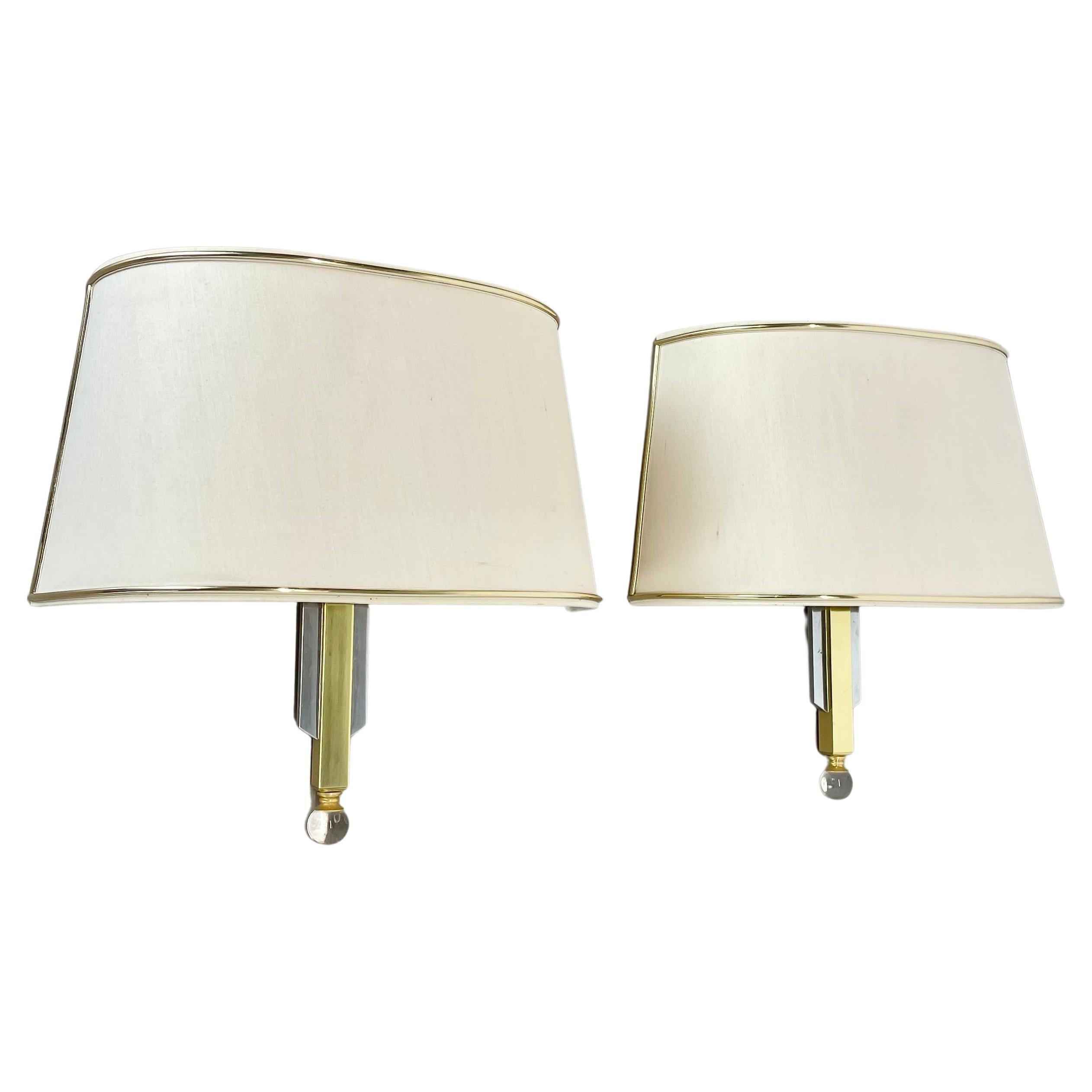 Set of 2 Hollywood Regency Bicolor brass Wall Lights with shades, Italy 1980s