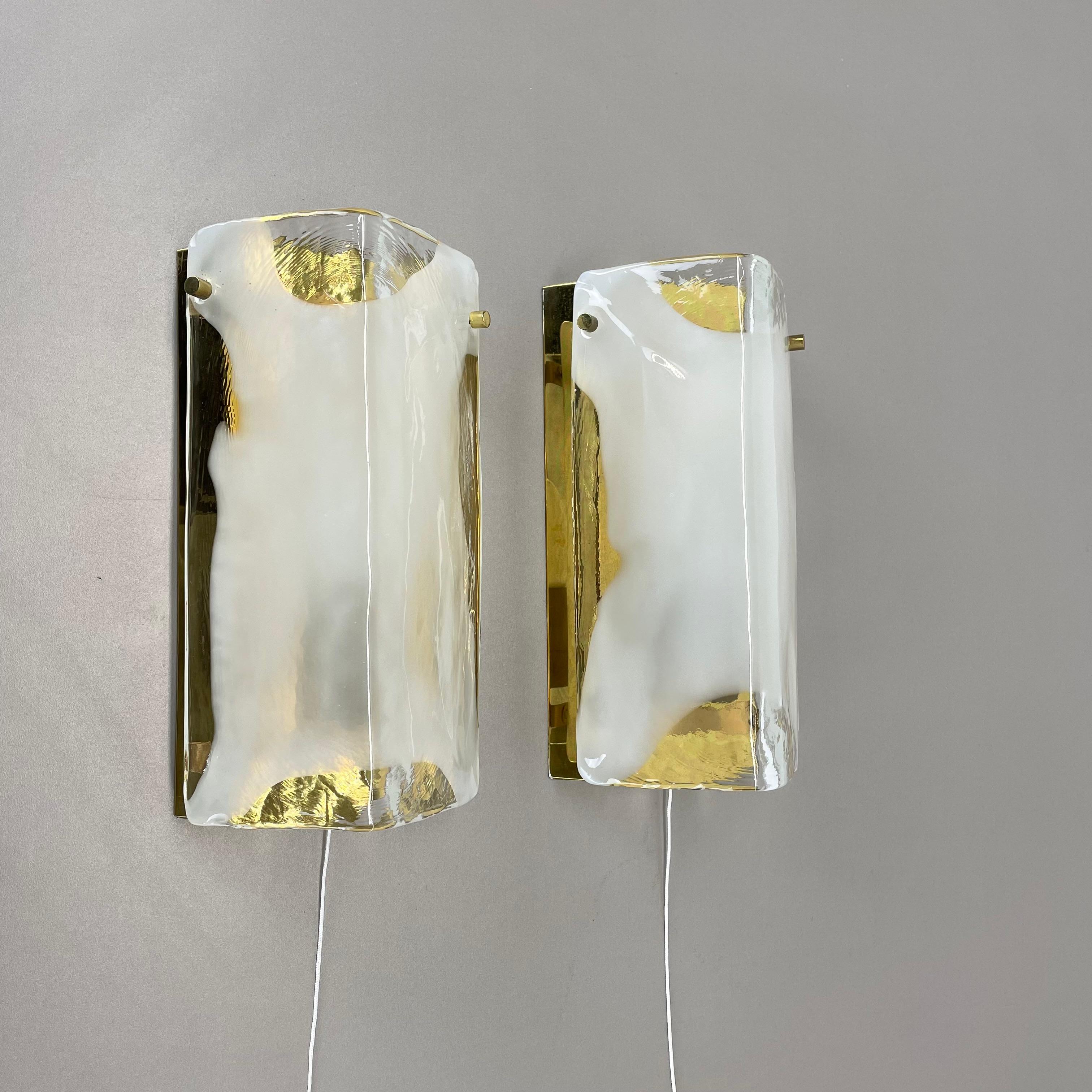 Mid-Century Modern Set of 2 Hollywood Regency MURANO Glass Wall Light Made by Kalmar Lights, 1960s For Sale