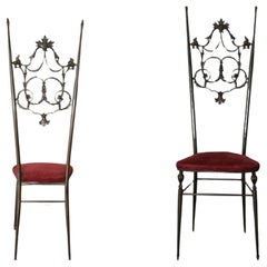 Set of 2 Hollywood Regency Style Chiavarine Chairs in Brass and Velvet