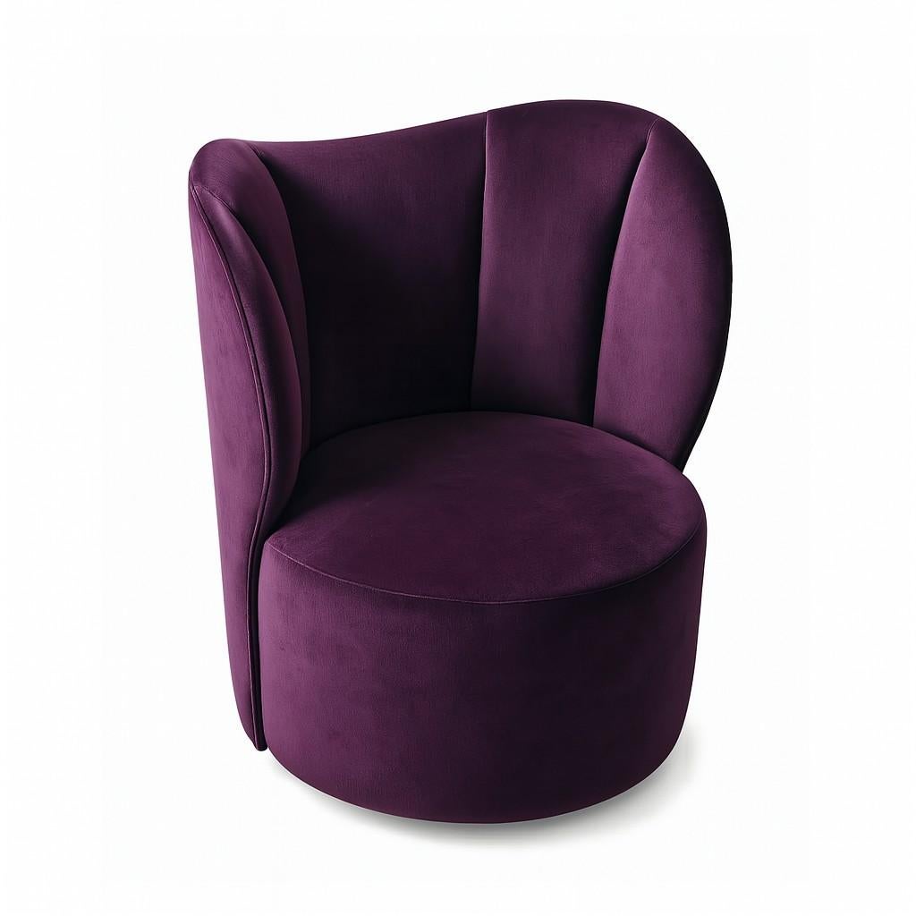 Mid-Century Modern Set of 2 Hollywood Regency Swivel Armchairs in Rose Velvet For Sale