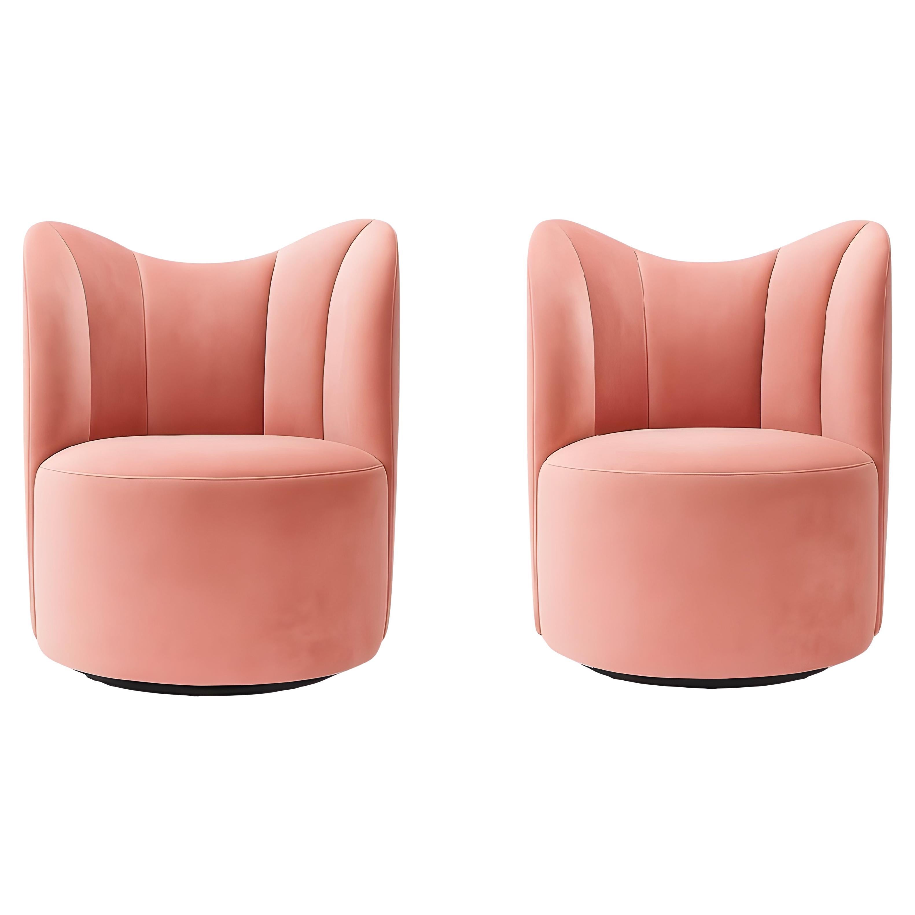 2er-Set Hollywood Regency-Drehsessel aus rosa Samt im Angebot