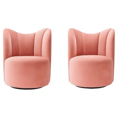 Set of 2 Hollywood Regency Swivel Armchairs in Rose Velvet