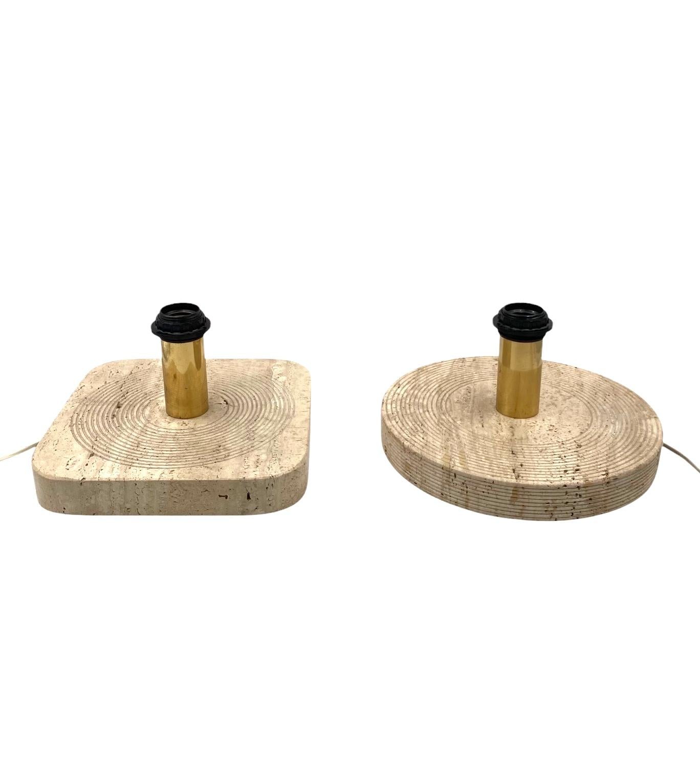 Set of 2 Hollywood regency Travertine table lamp base, Italy 1970s For Sale 4
