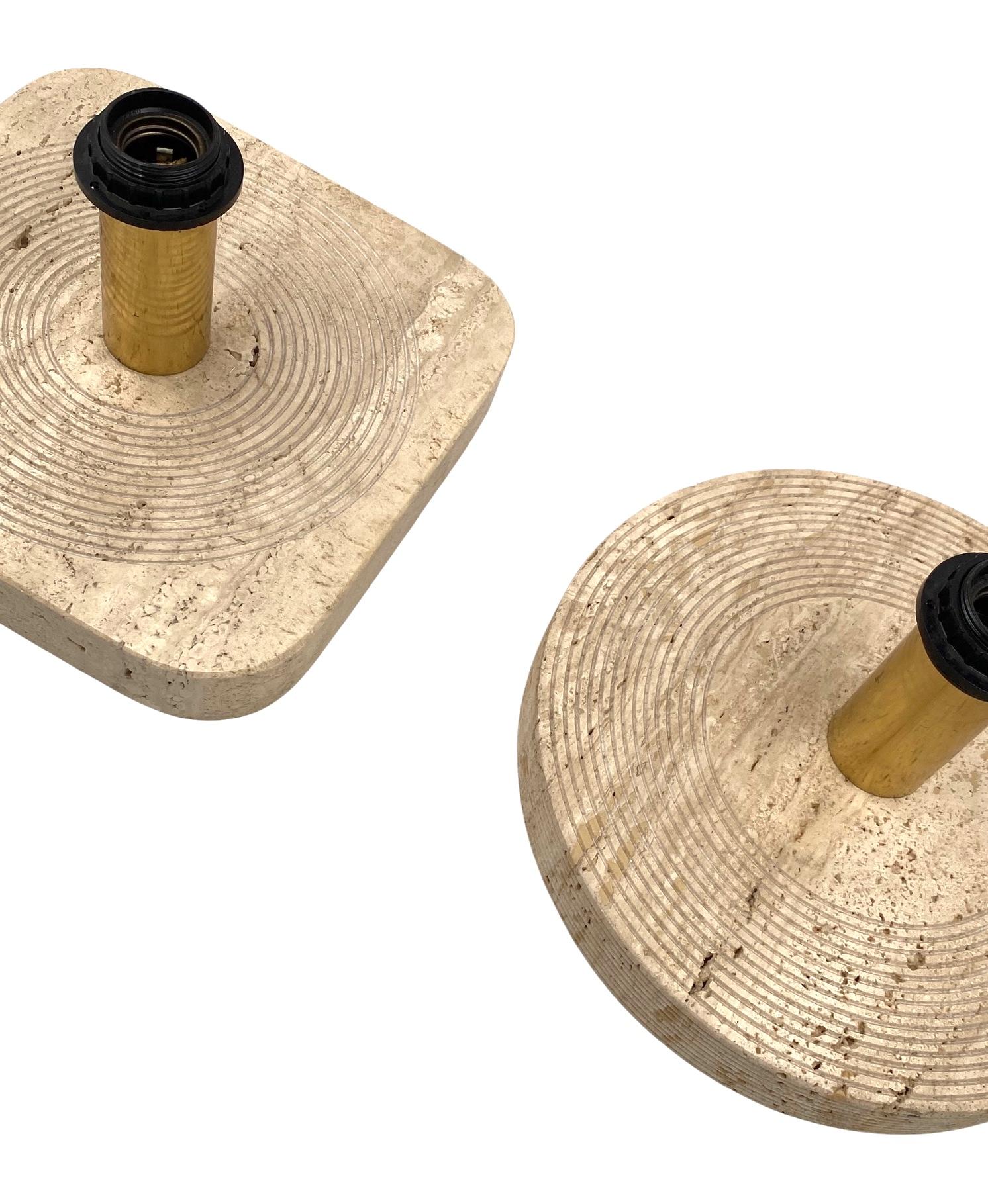Set of 2 Hollywood regency Travertine table lamp base, Italy 1970s For Sale 5