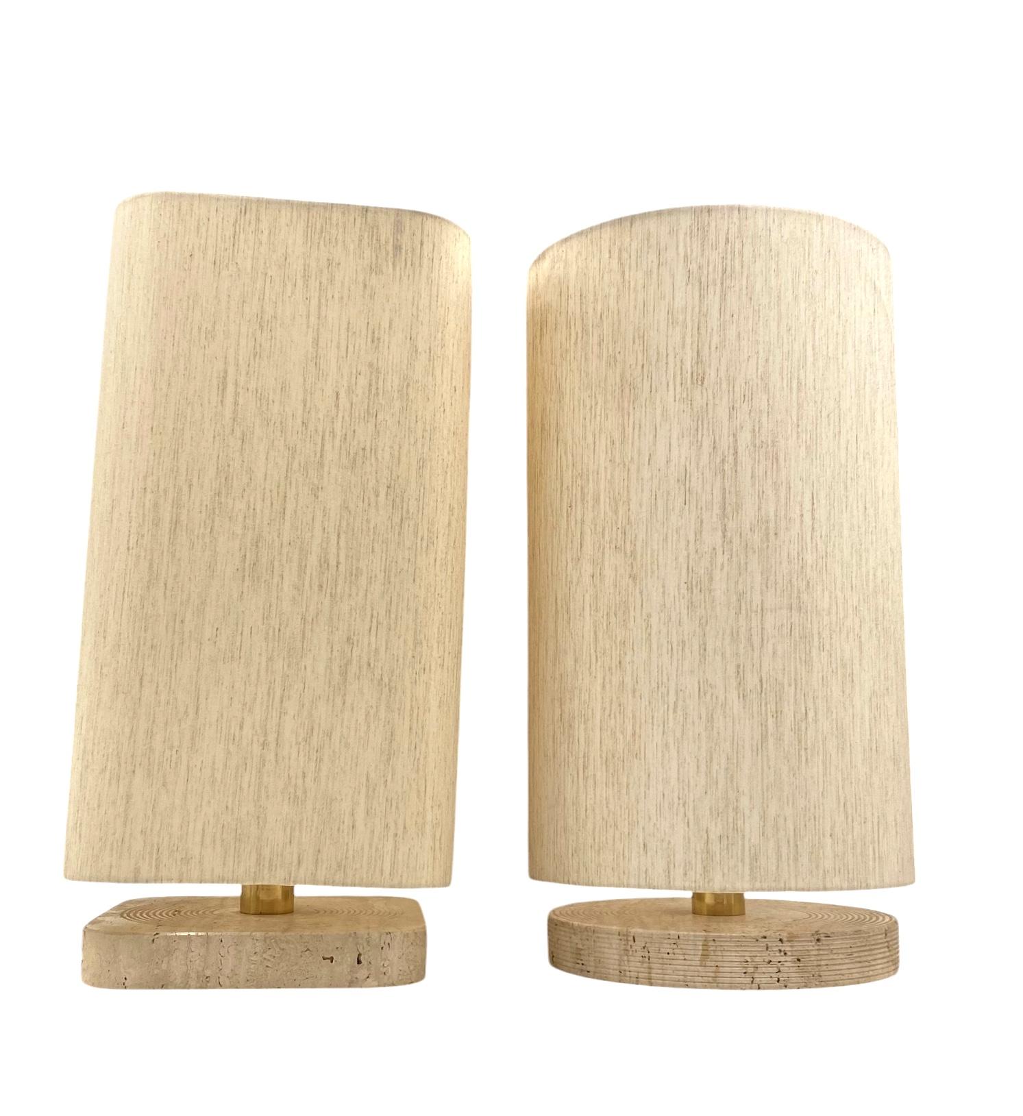 Set of 2 Hollywood regency Travertine table lamp base, Italy 1970s For Sale 8