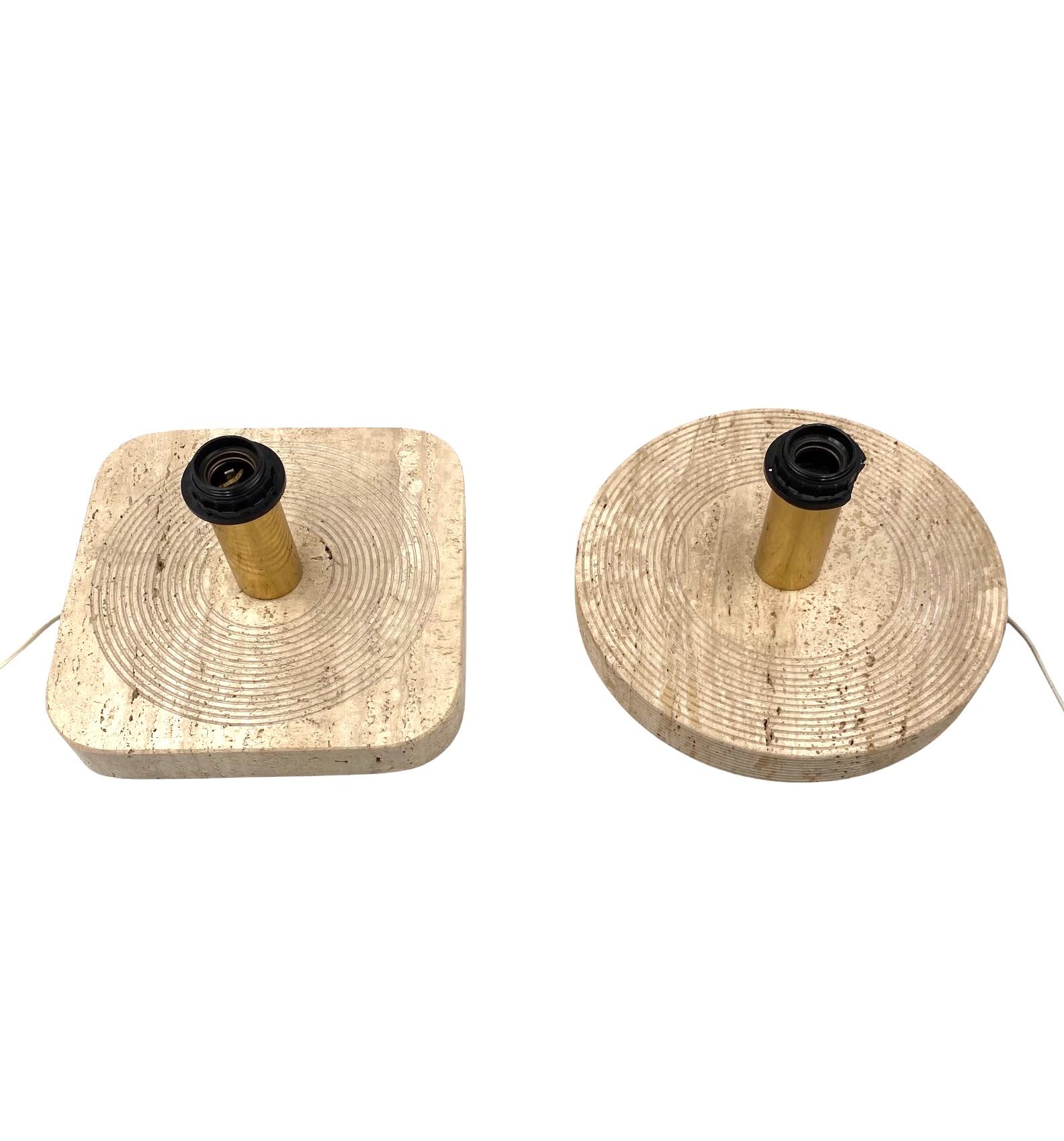 Italian Set of 2 Hollywood regency Travertine table lamp base, Italy 1970s For Sale