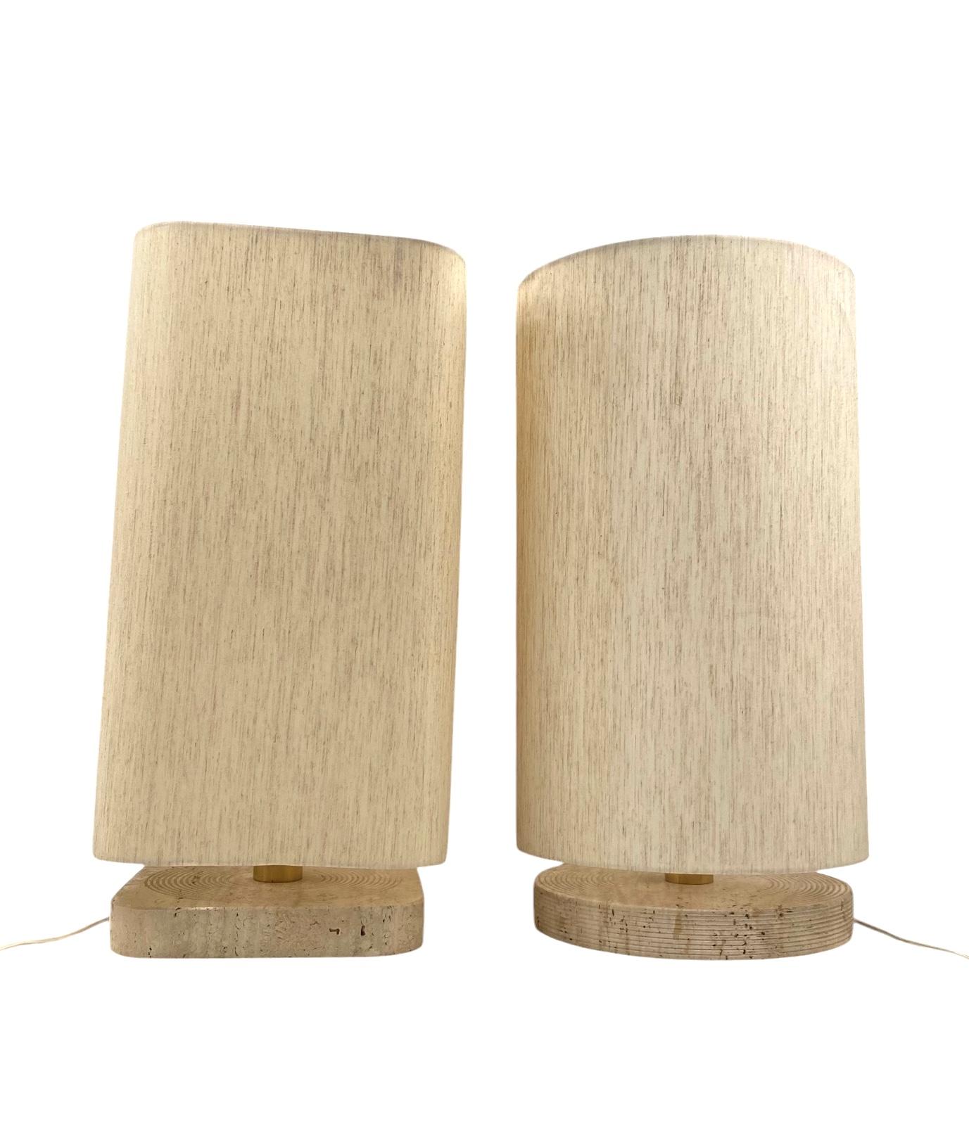 Set of 2 Hollywood regency Travertine table lamp base, Italy 1970s In Excellent Condition For Sale In Firenze, IT