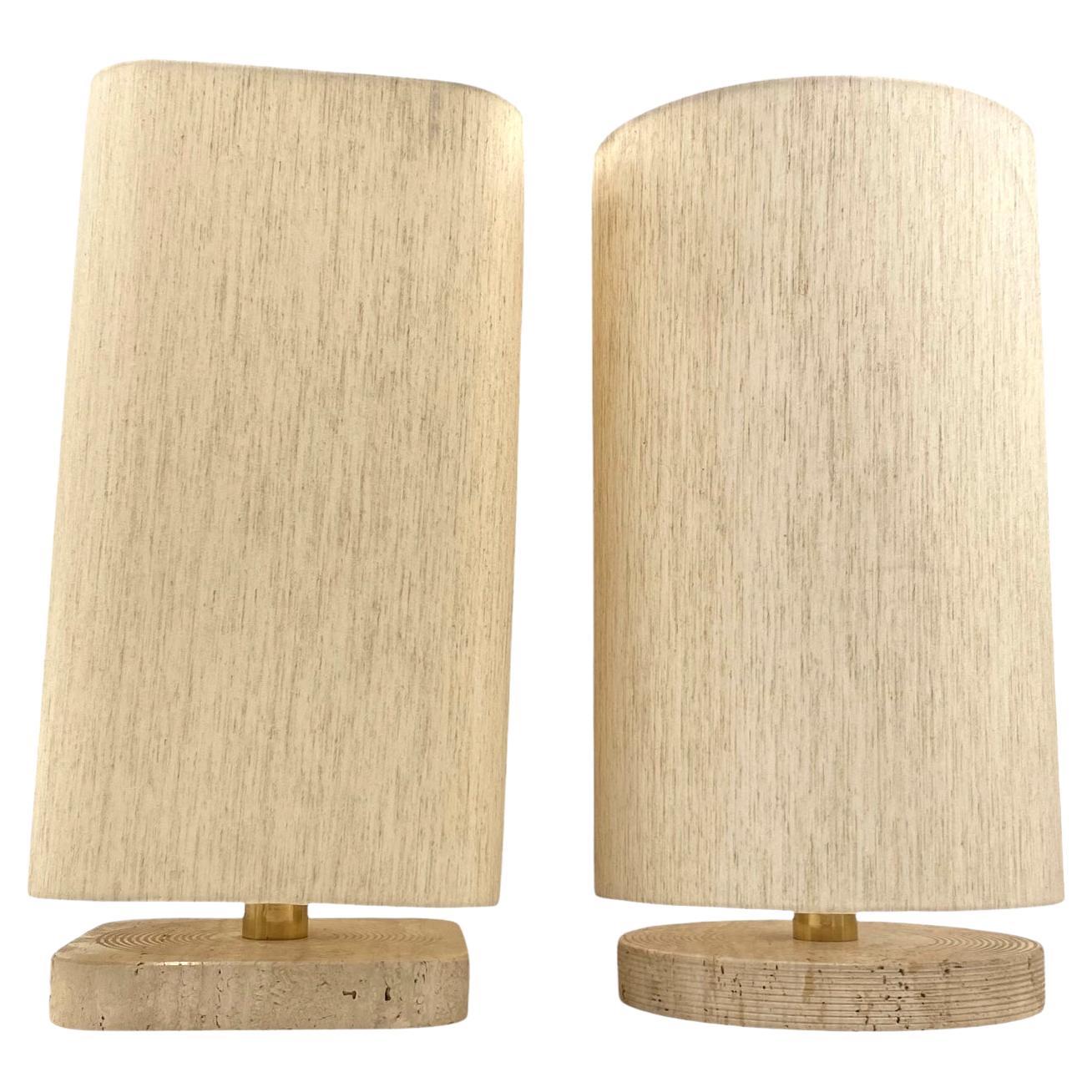 Set of 2 Hollywood regency Travertine table lamp base, Italy 1970s
