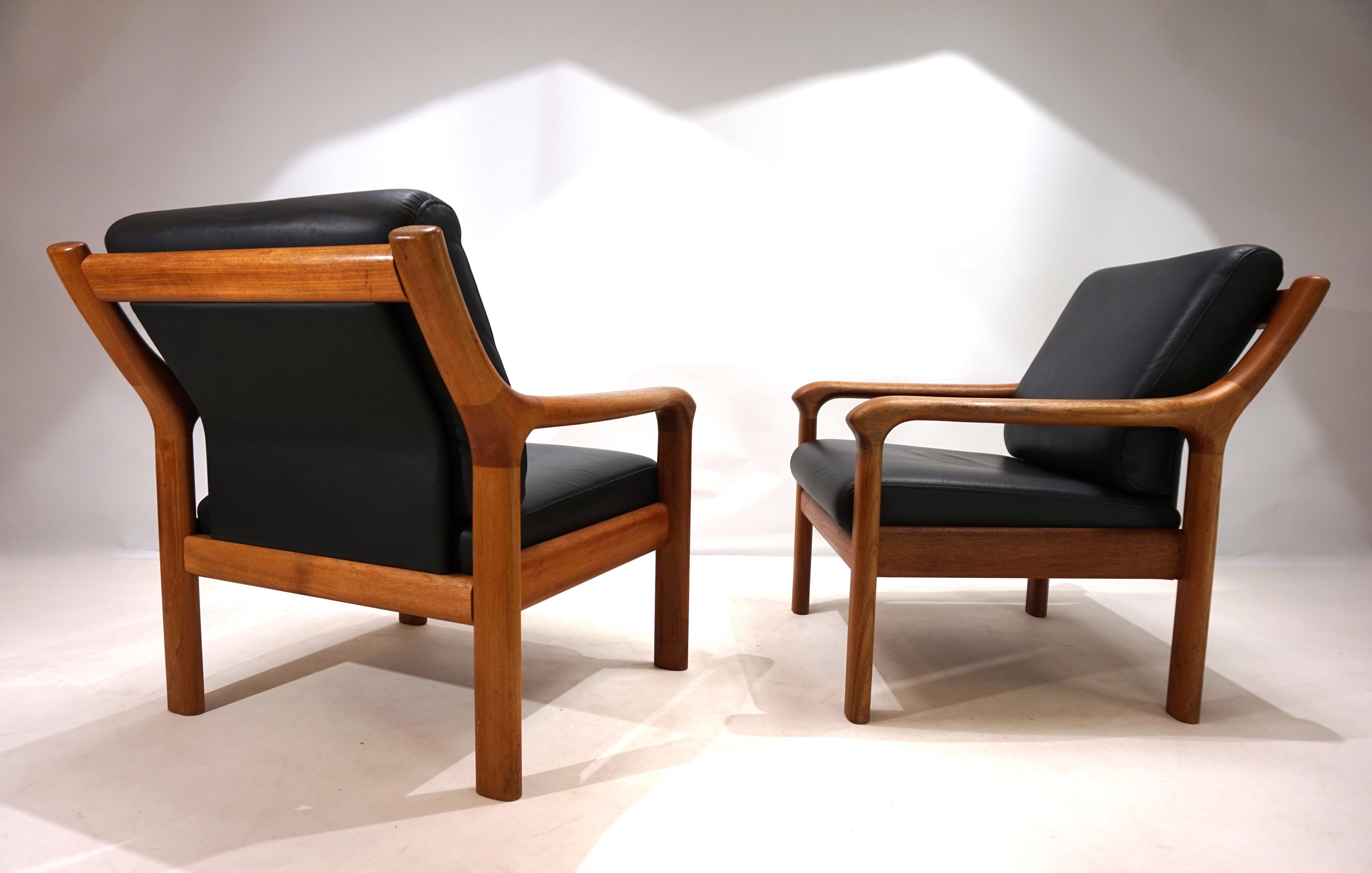 Set of 2 Holstebro teak leather armchairs, 1960 3