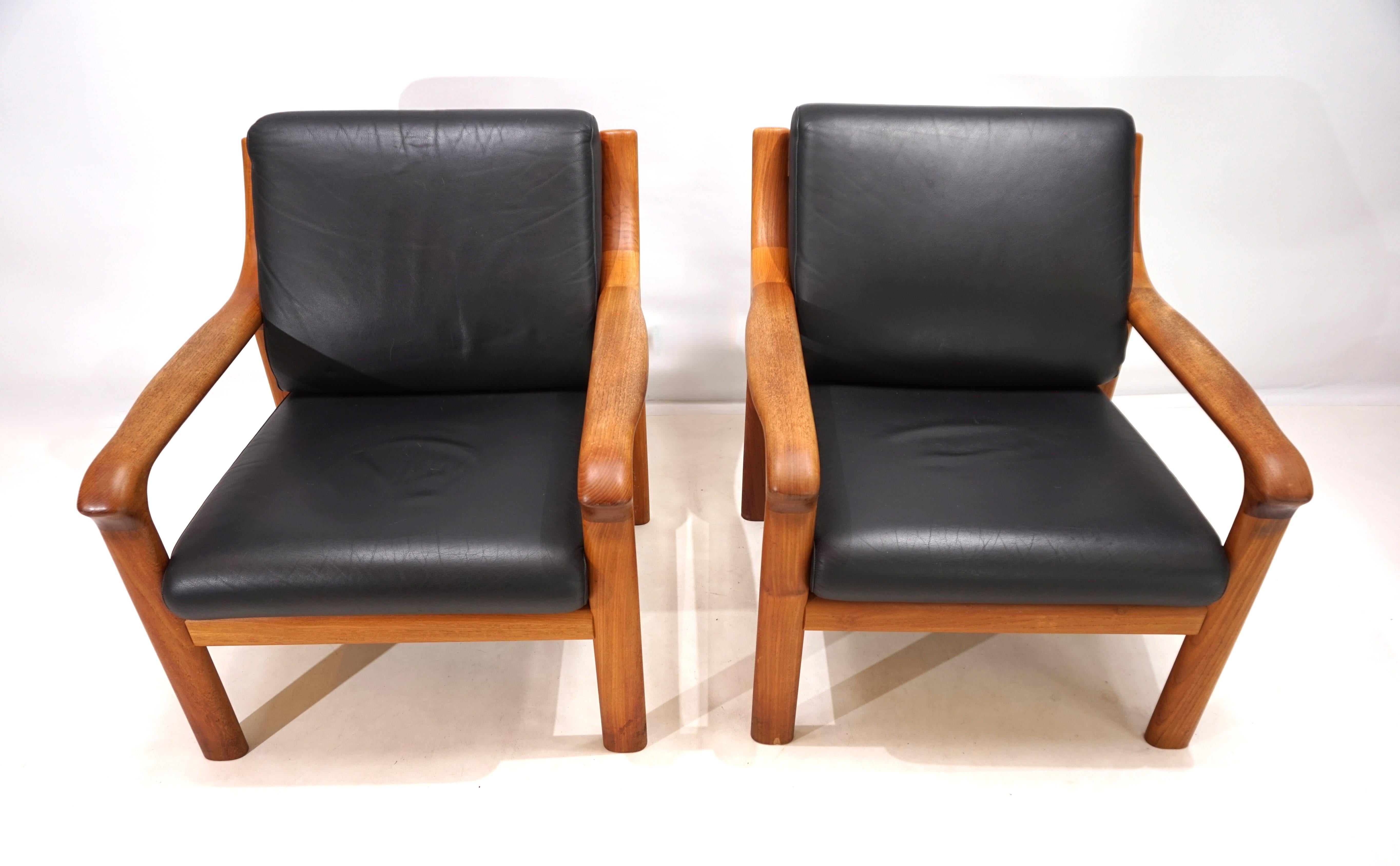 Set of 2 Holstebro teak leather armchairs, 1960 4