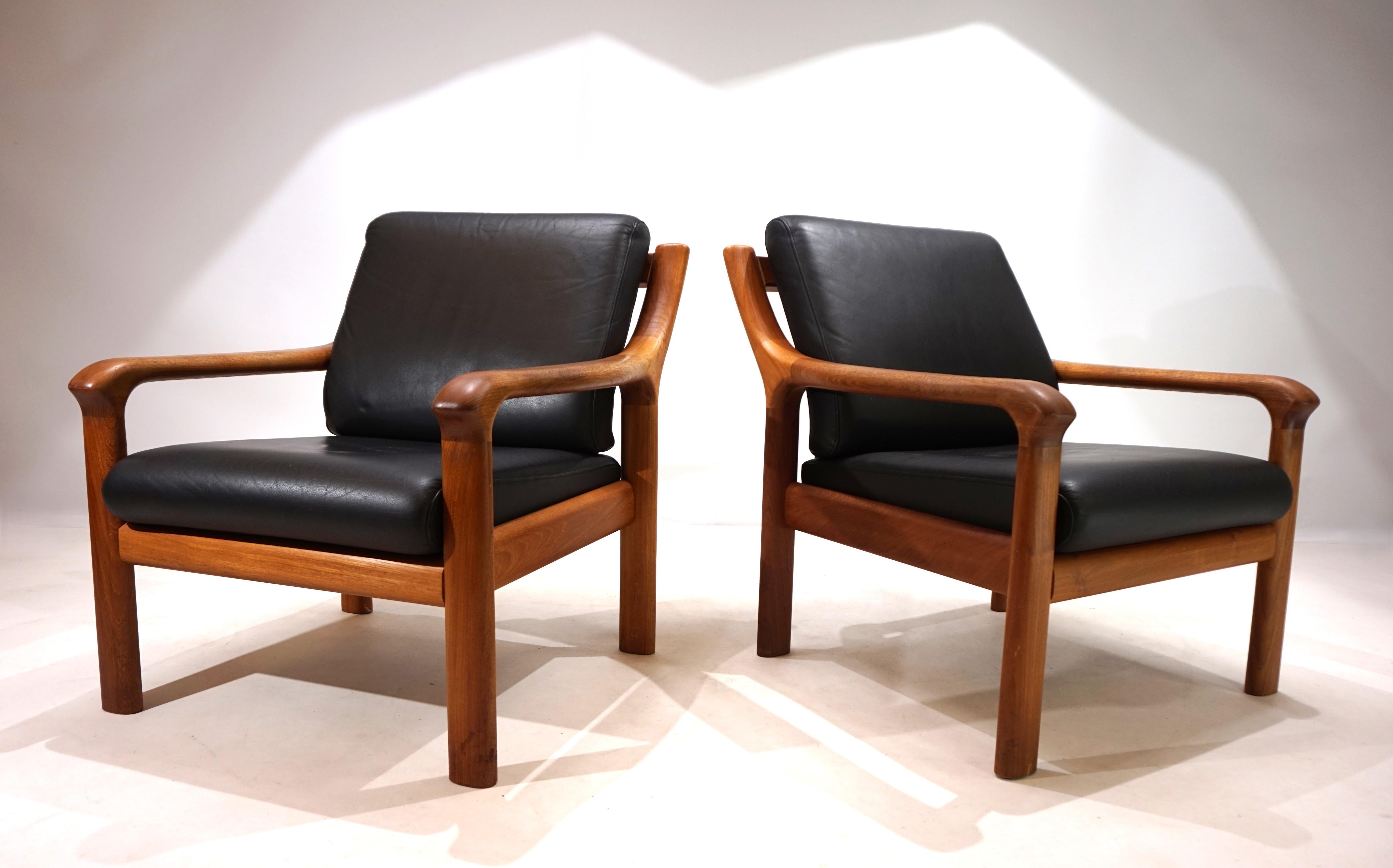 Set of 2 Holstebro teak leather armchairs, 1960 6