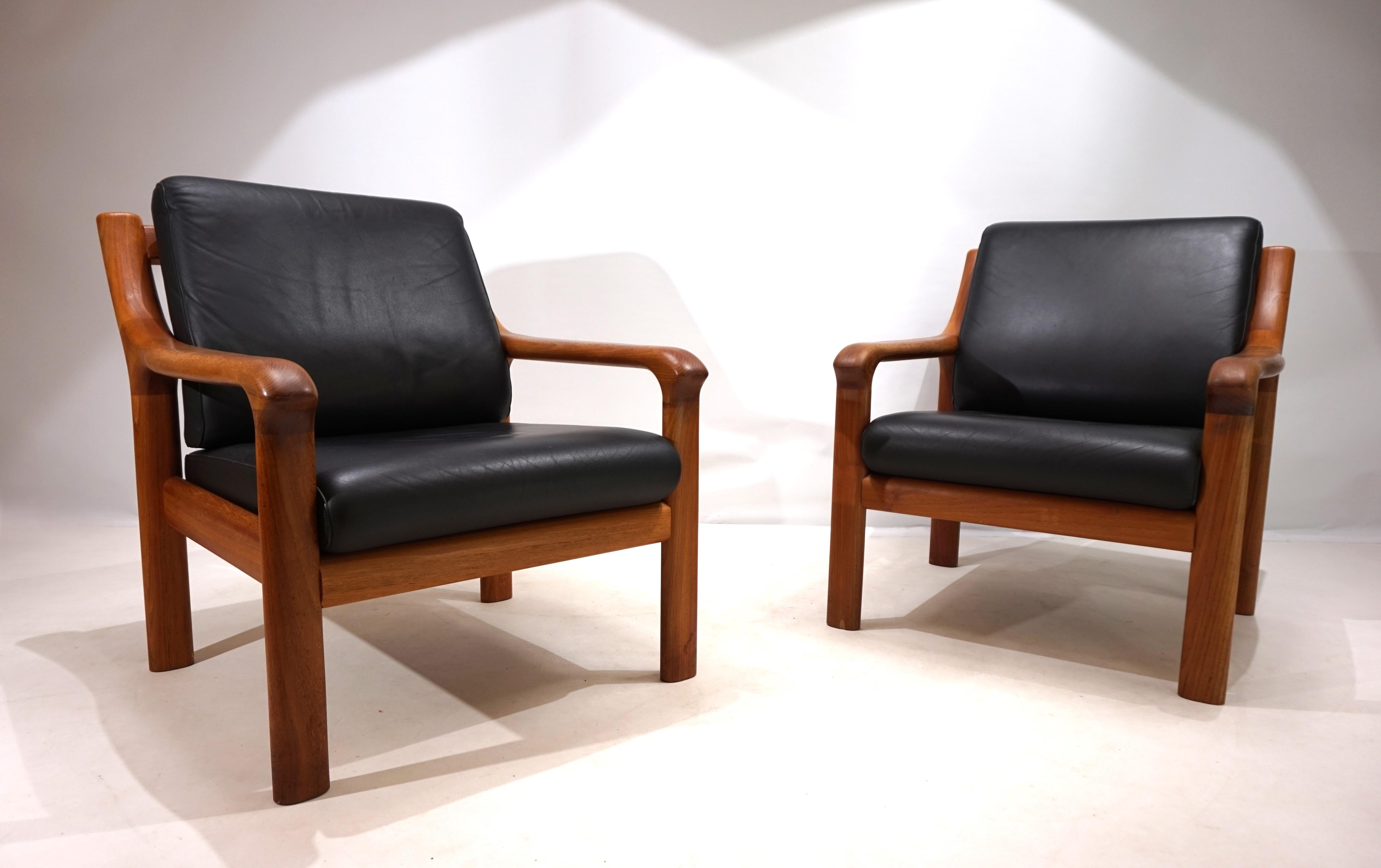 Set of 2 Holstebro teak leather armchairs, 1960 11