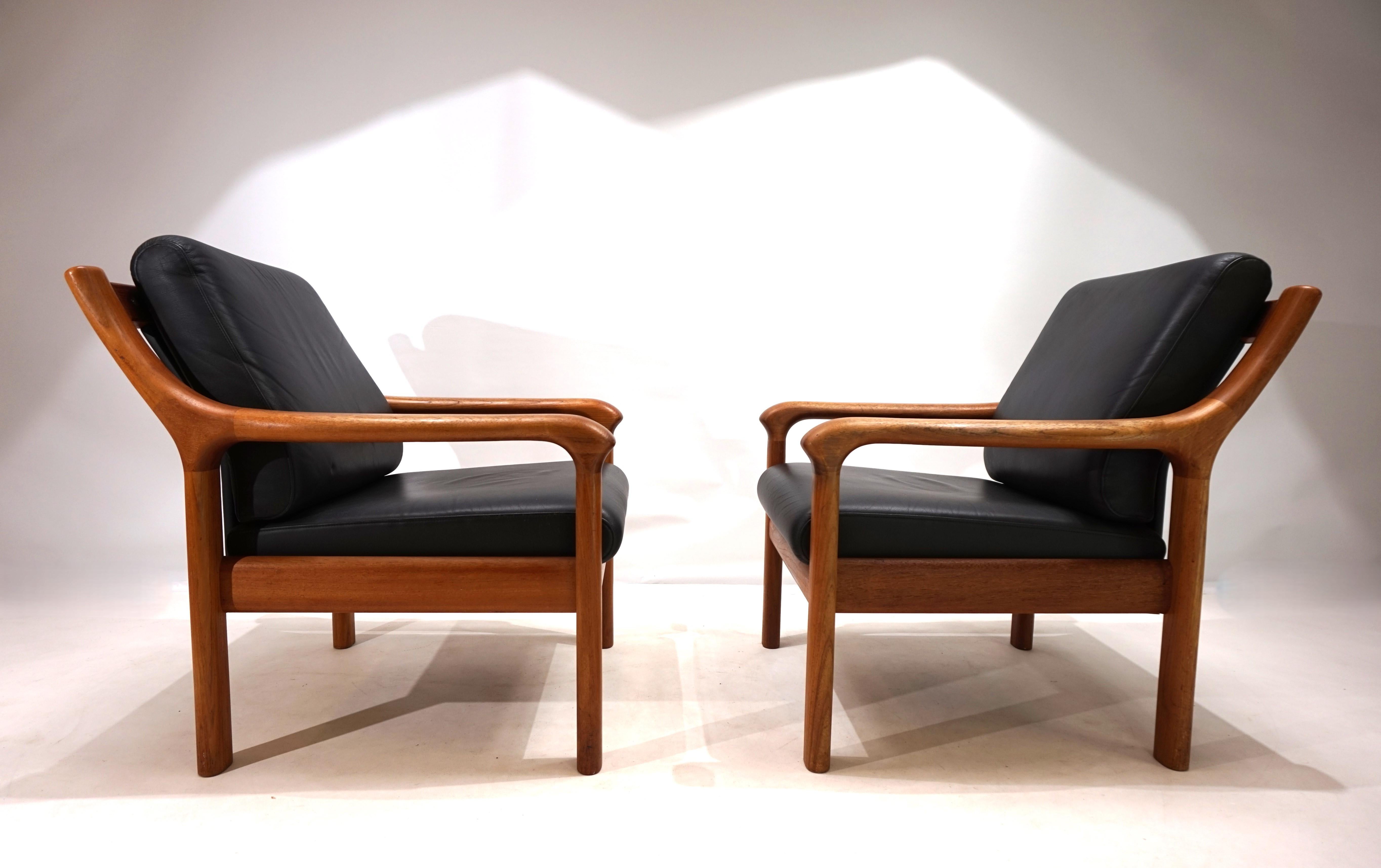 Mid-Century Modern Set of 2 Holstebro teak leather armchairs, 1960
