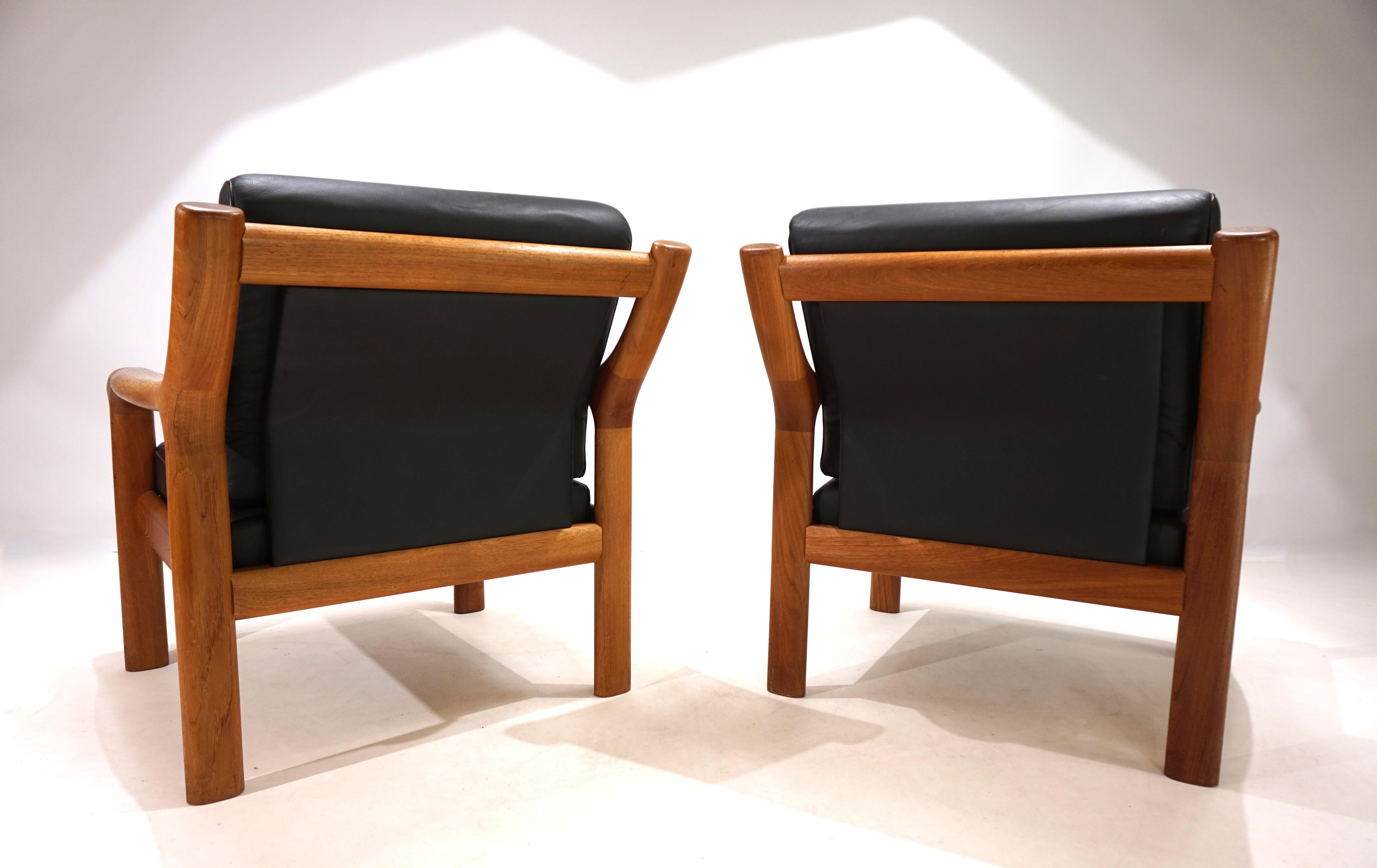 Danish Set of 2 Holstebro teak leather armchairs, 1960