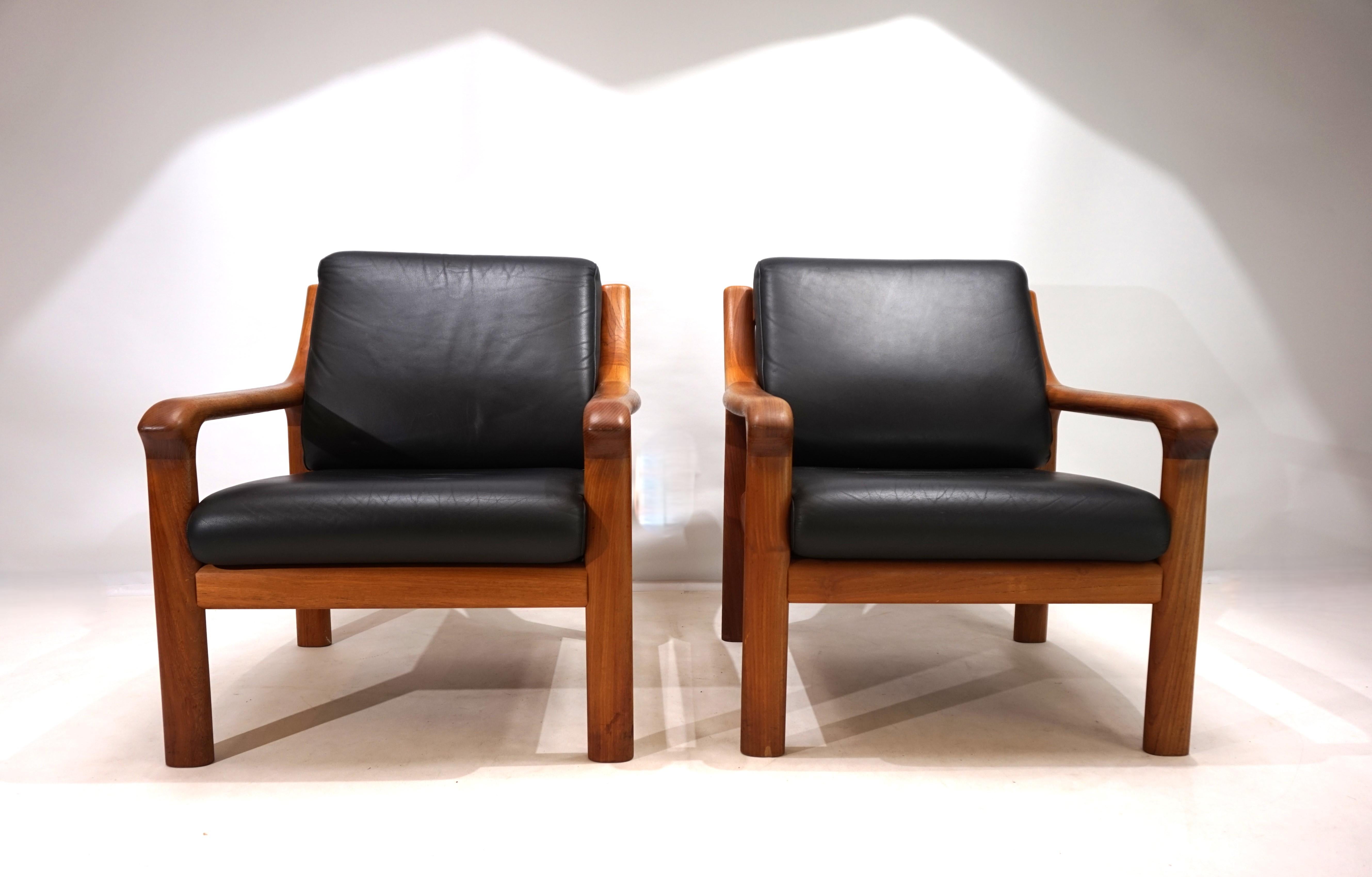 Set of 2 Holstebro teak leather armchairs, 1960 In Good Condition In Ludwigslust, DE