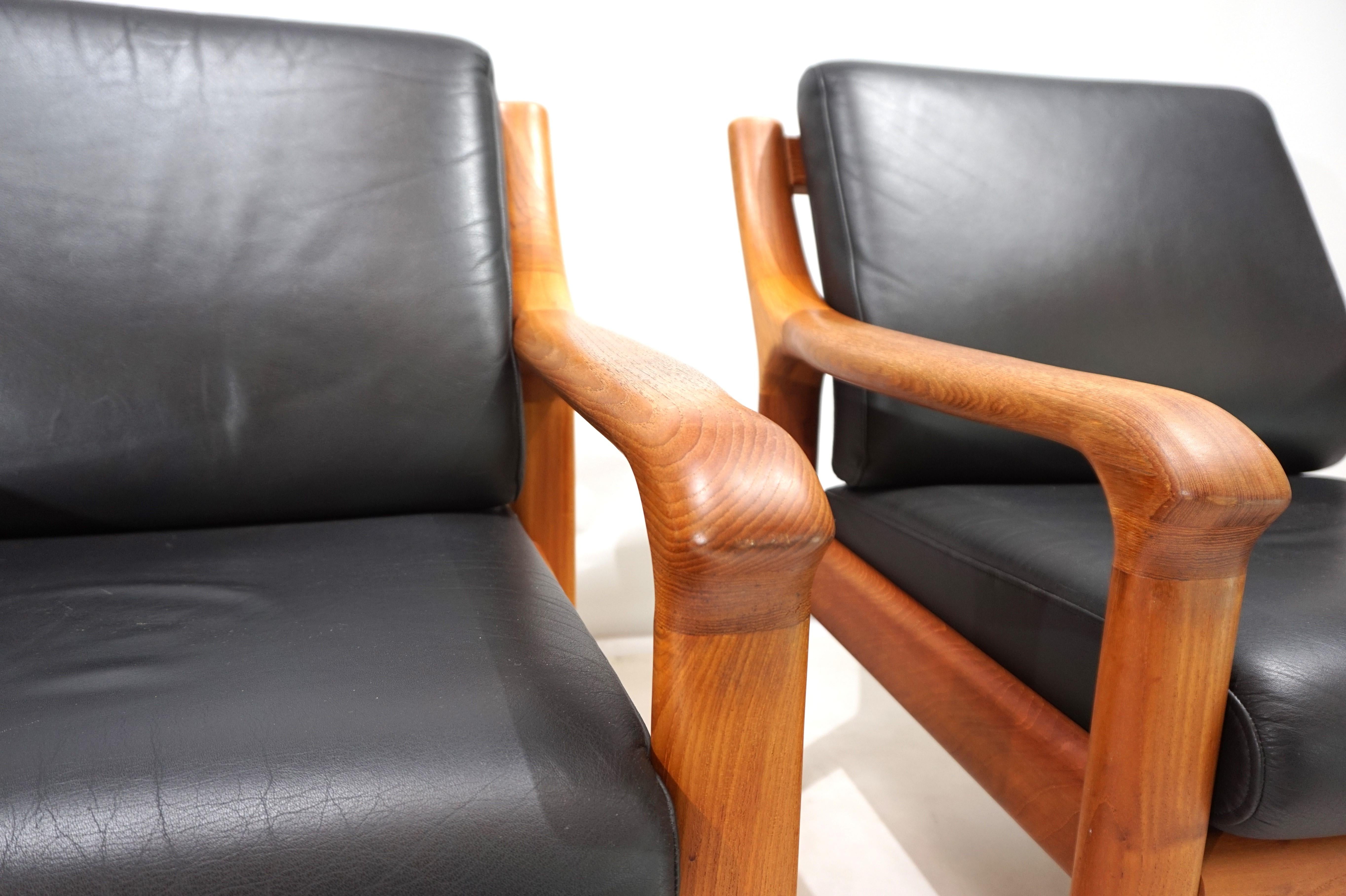 Mid-20th Century Set of 2 Holstebro teak leather armchairs, 1960