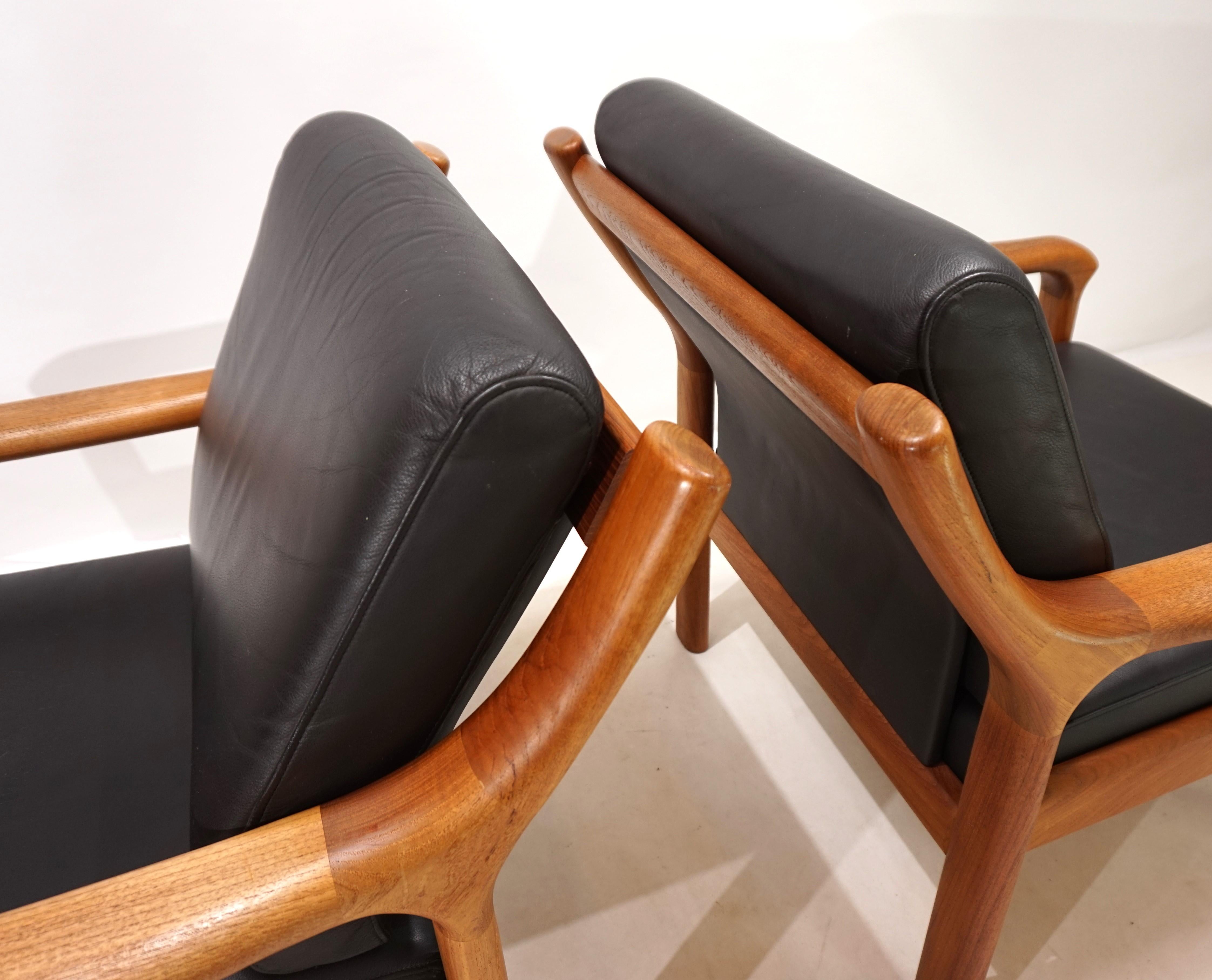 Set of 2 Holstebro teak leather armchairs, 1960 1